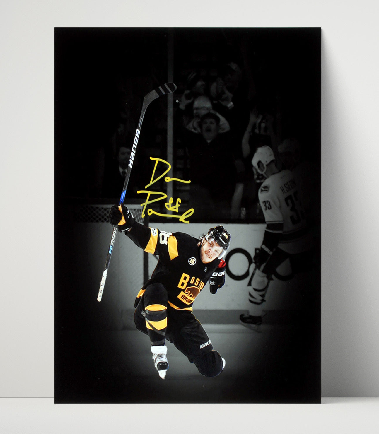 David Pastrnak - Boston Hockey Goal Celebration Spotlight Hockey Wall Art - hockey wall art print