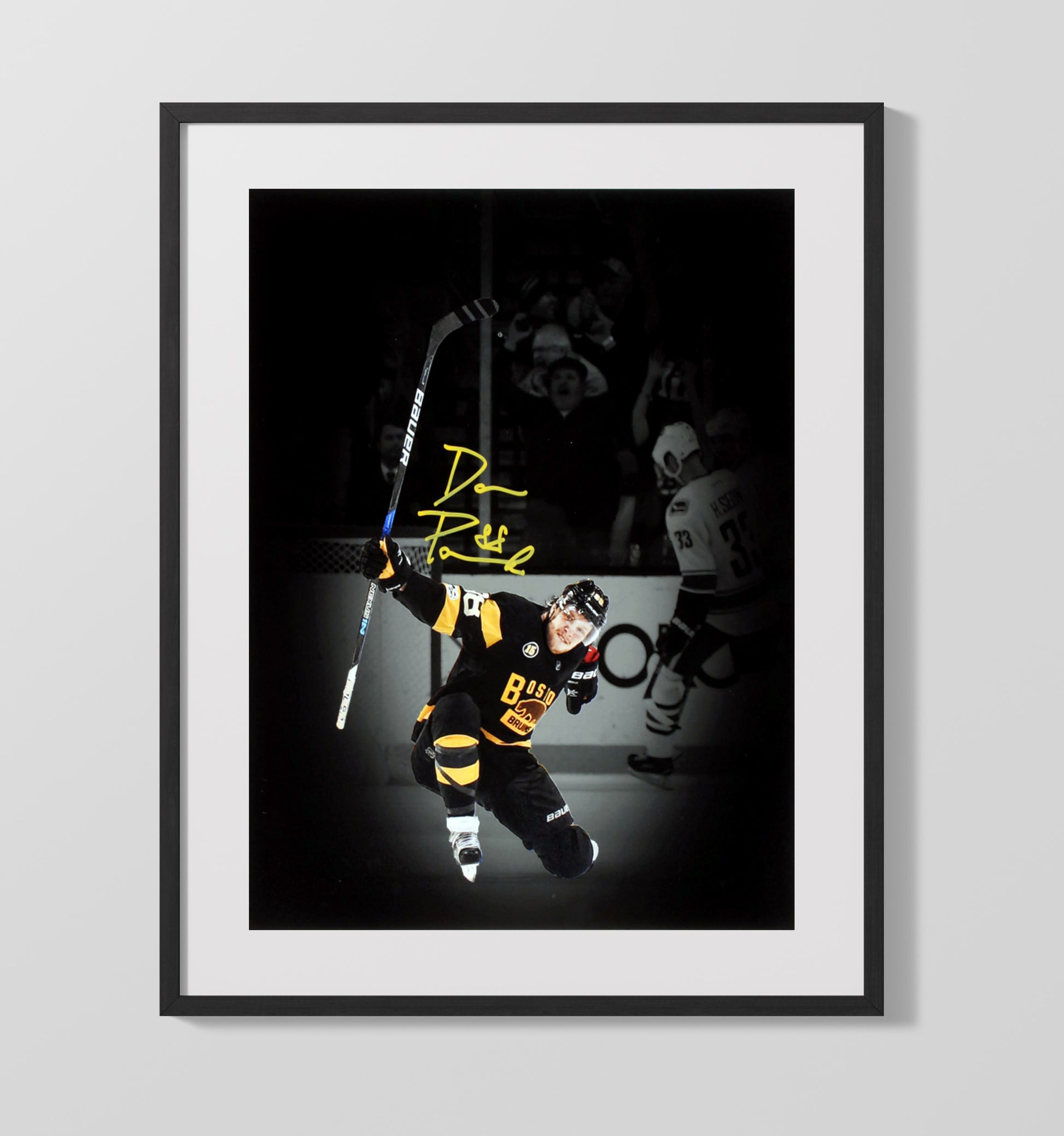 David Pastrnak - Boston Hockey Goal Celebration Spotlight Hockey Wall Art - hockey wall art print