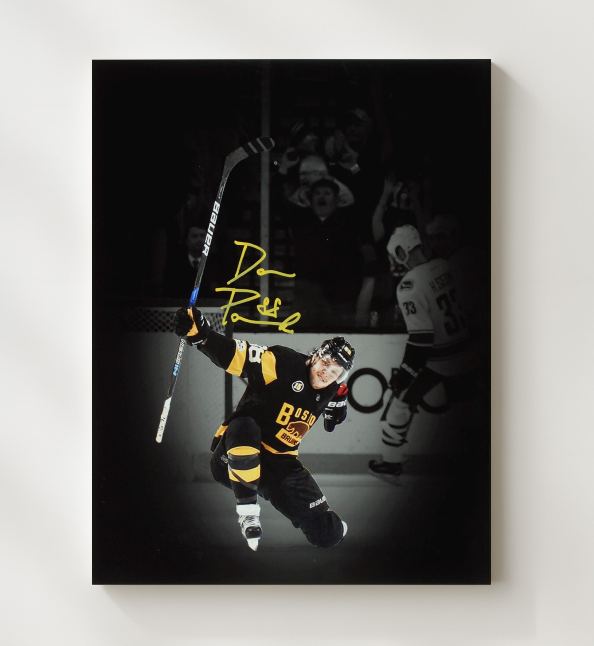 David Pastrnak - Boston Hockey Goal Celebration Spotlight Hockey Wall Art - hockey wall art print