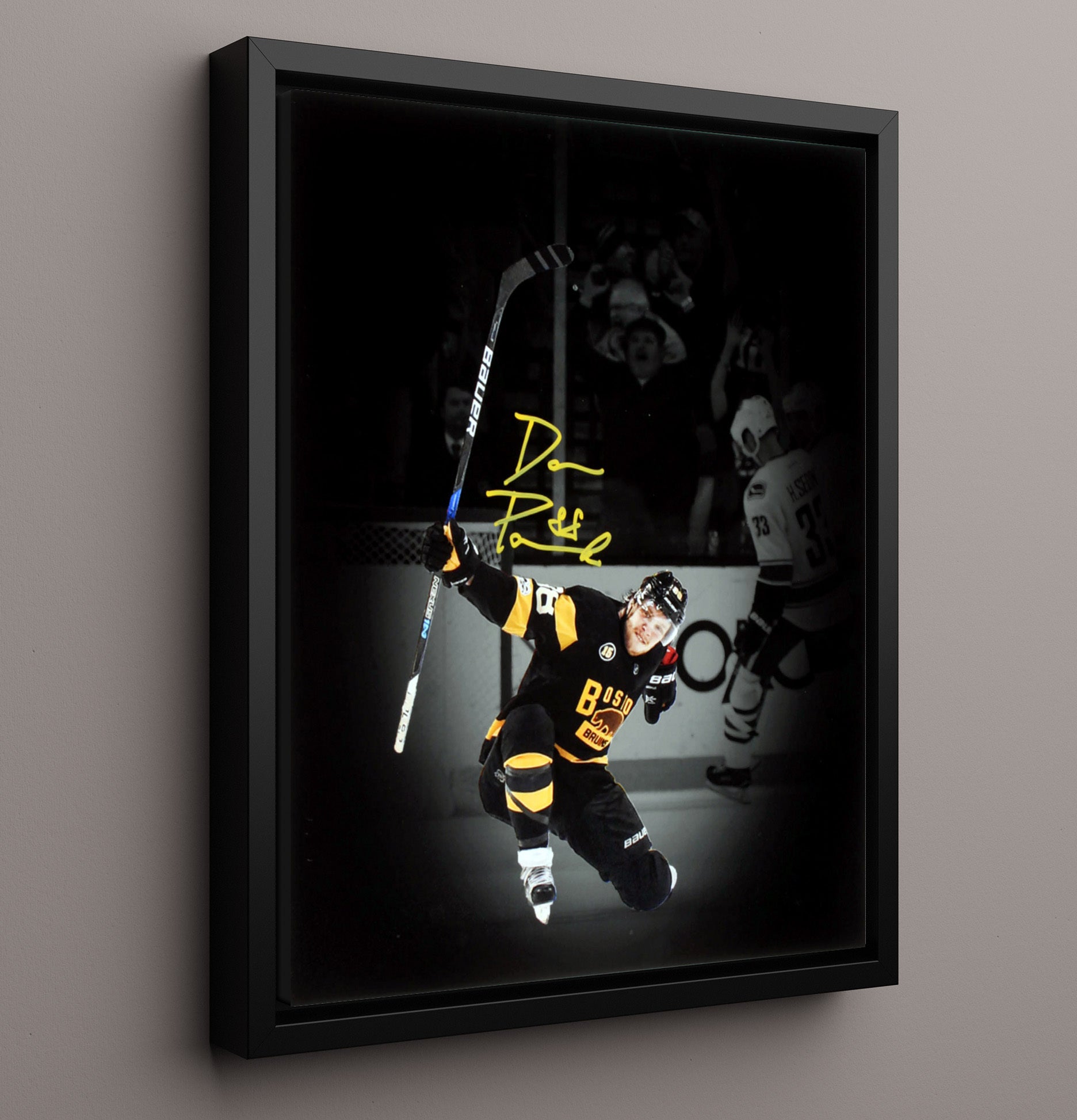 David Pastrnak - Boston Hockey Goal Celebration Spotlight Hockey Wall Art - hockey wall art print