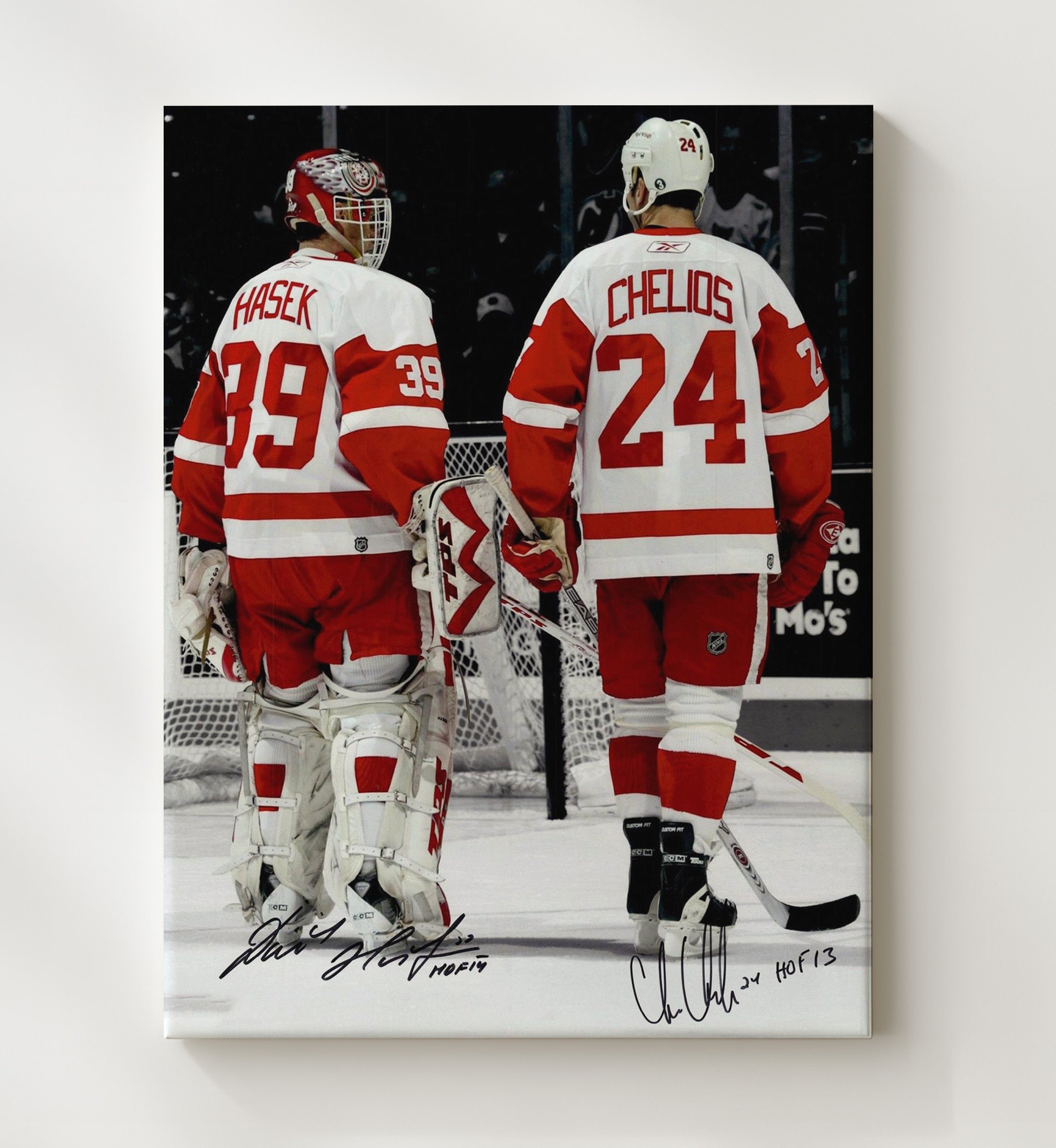 Dominik Hasek and Chris Chelios - Detroit Hockey Teammates From Behind Hockey Wall Art - hockey wall art print