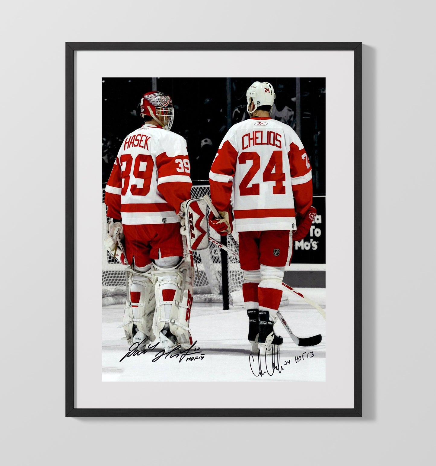 Dominik Hasek and Chris Chelios - Detroit Hockey Teammates From Behind Hockey Wall Art - hockey wall art print
