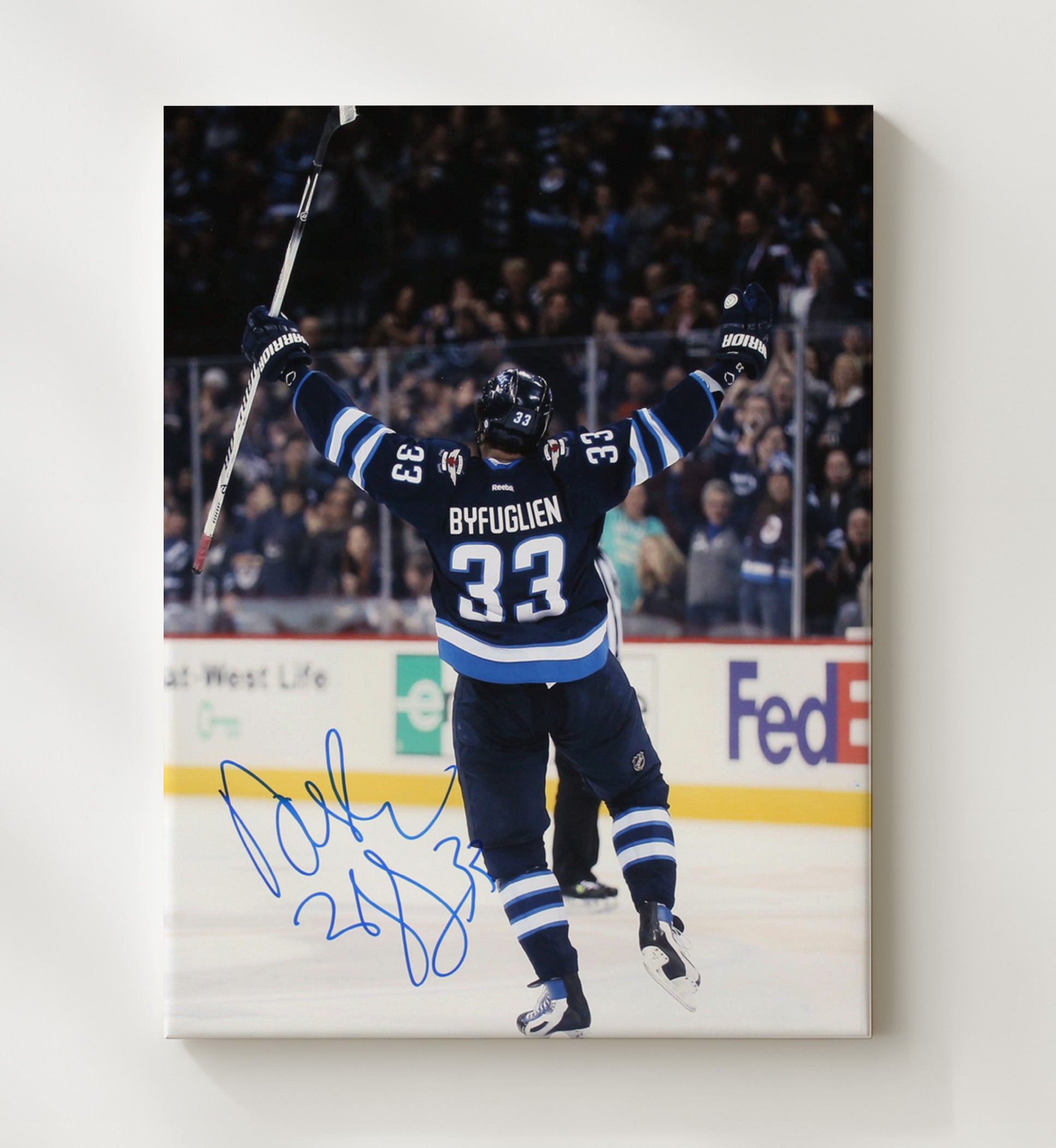 Dustin Byfuglien - Winnipeg Hockey Goal Celebration Skate Away Hockey Wall Art - hockey wall art print