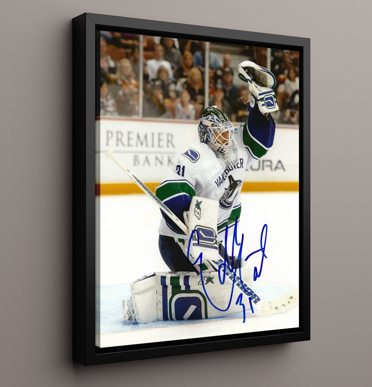 Eddie Lack - Vancouver Hockey Goalie Save Celebration Hockey Wall Art - hockey wall art print
