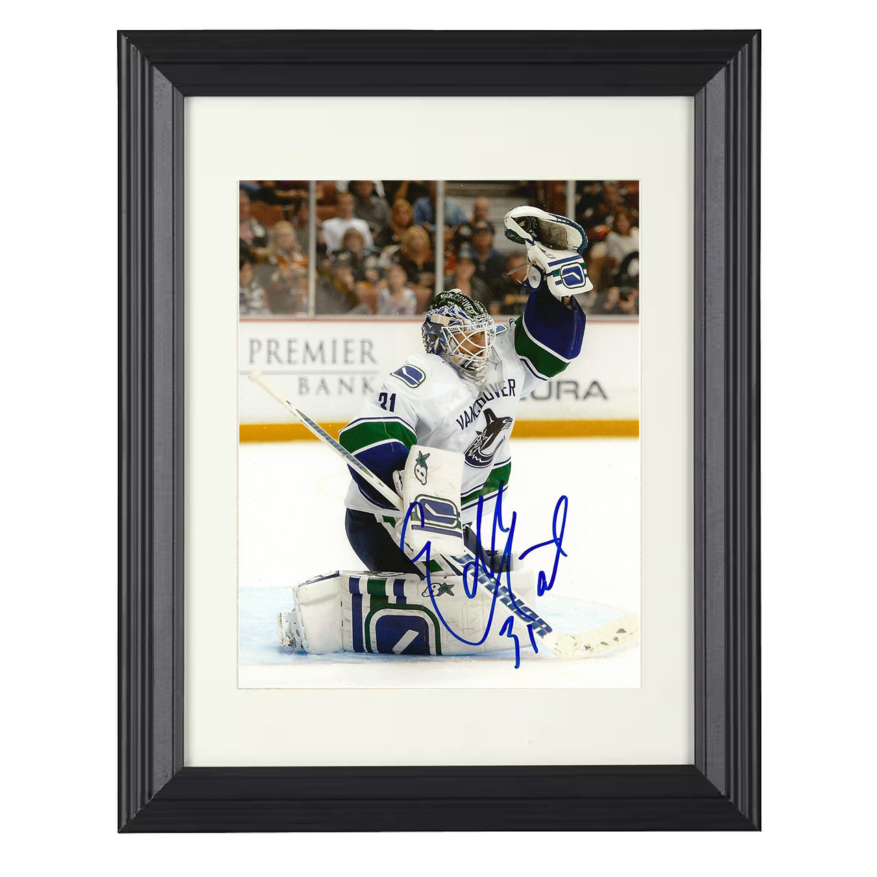 Eddie Lack – Vancouver Goalie Save Celebration 8x10 matted black framed hockey wall art