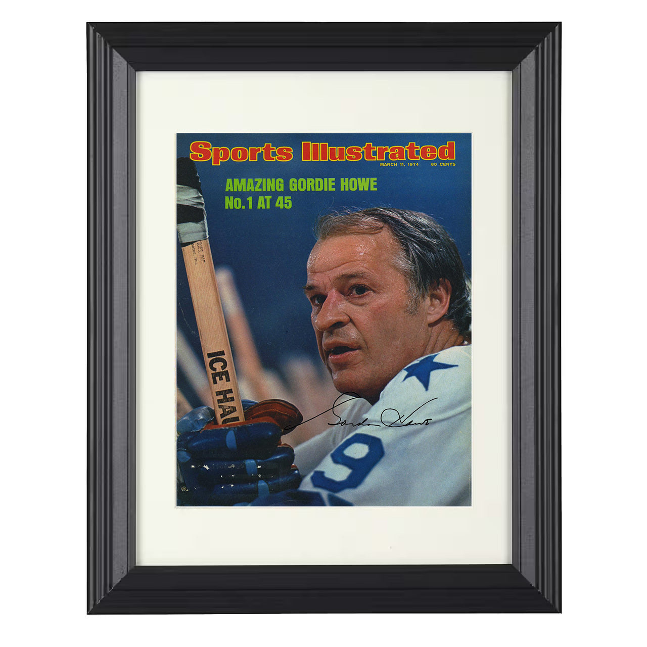 Gordie Howe – Houston Veteran Legend 1974 SI 8x10 matted black framed hockey wall art