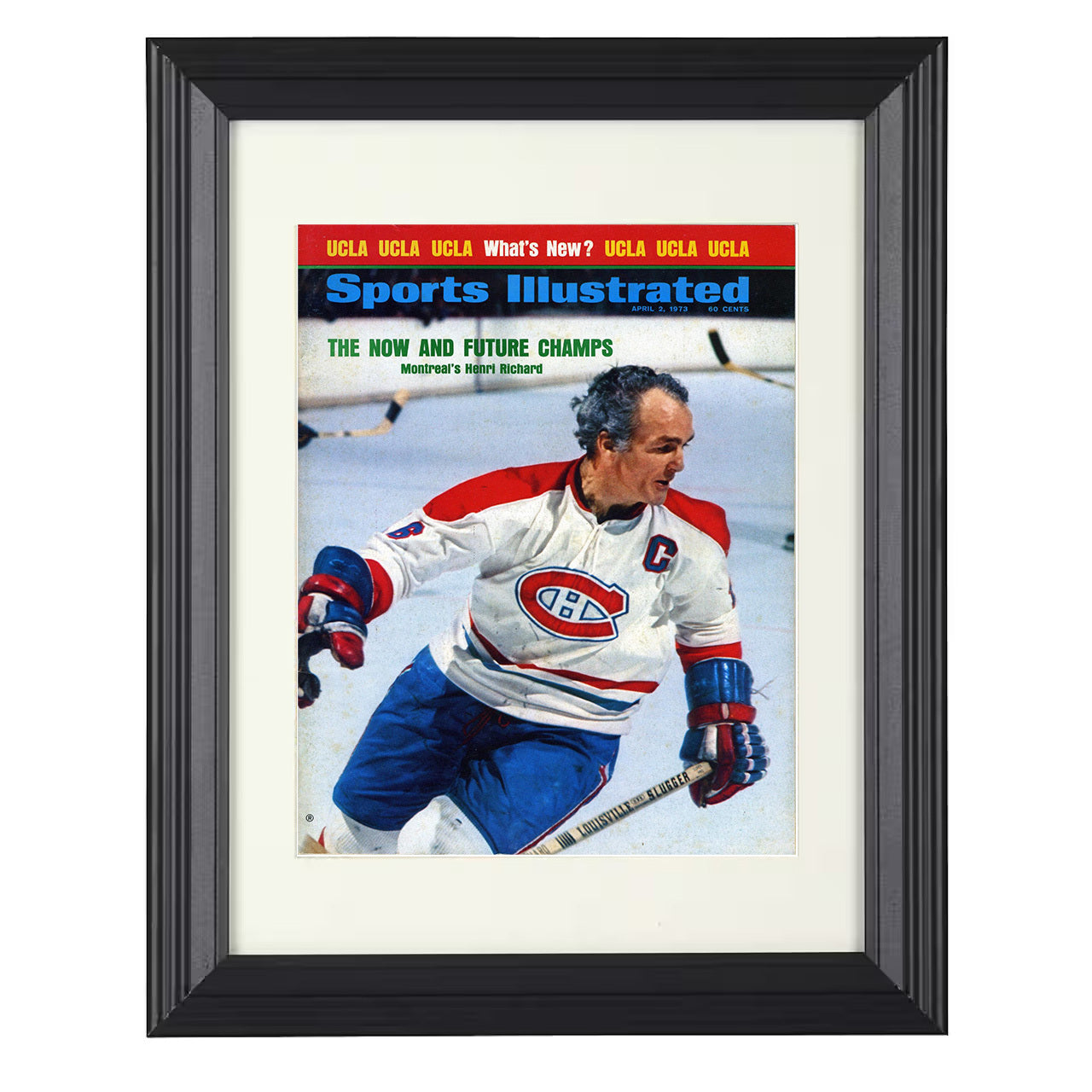 Henri Richard – Montreal Captain Skating Image 1973 SI 8x10 matted black framed hockey wall art