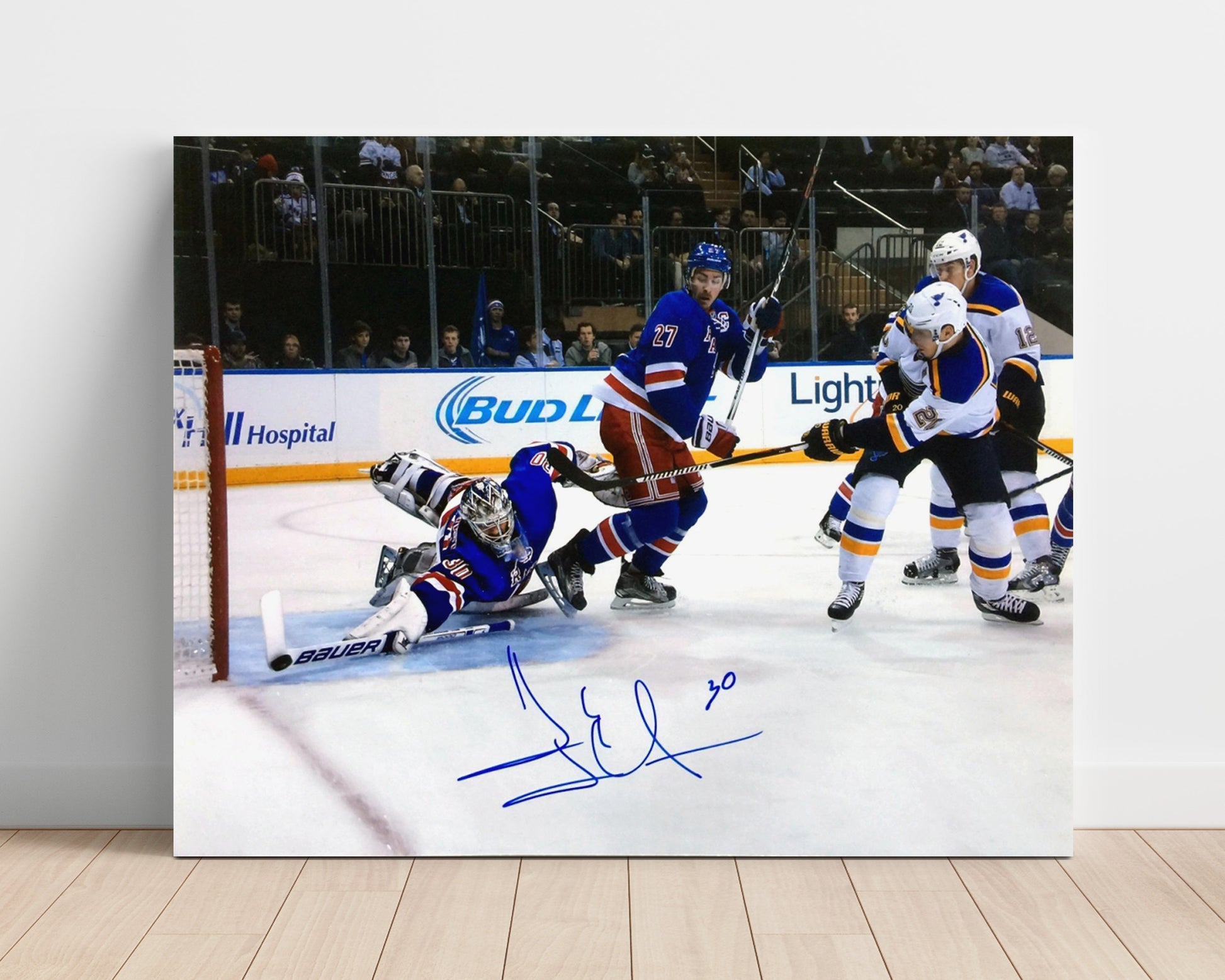 Henrik Lundqvist - New York Hockey Goalie Save Attempt Hockey Wall Art - hockey wall art print