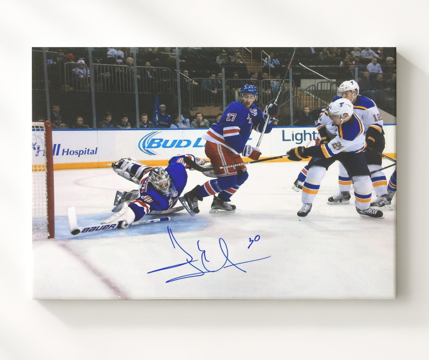 Henrik Lundqvist - New York Hockey Goalie Save Attempt Hockey Wall Art - hockey wall art print