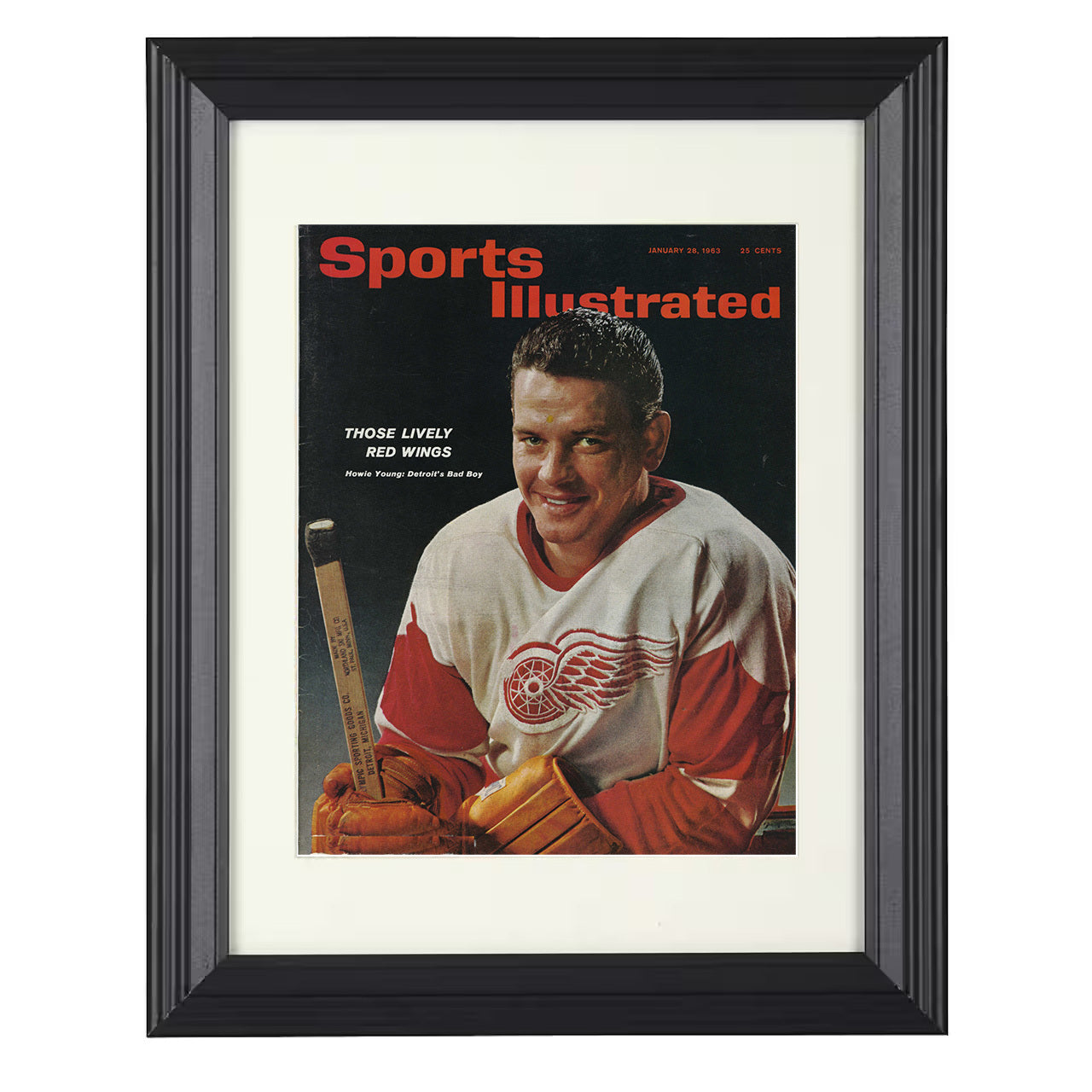 Howie Young – Detroit 1963 SI 8x10 matted black framed hockey wall art