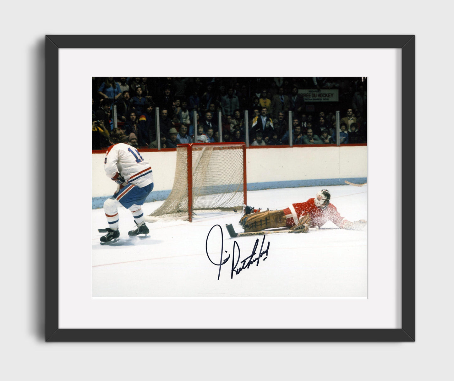 Jim Rutherford - Detroit Hockey Goalie Save Attempt Vintage Hockey Wall Art - hockey wall art print