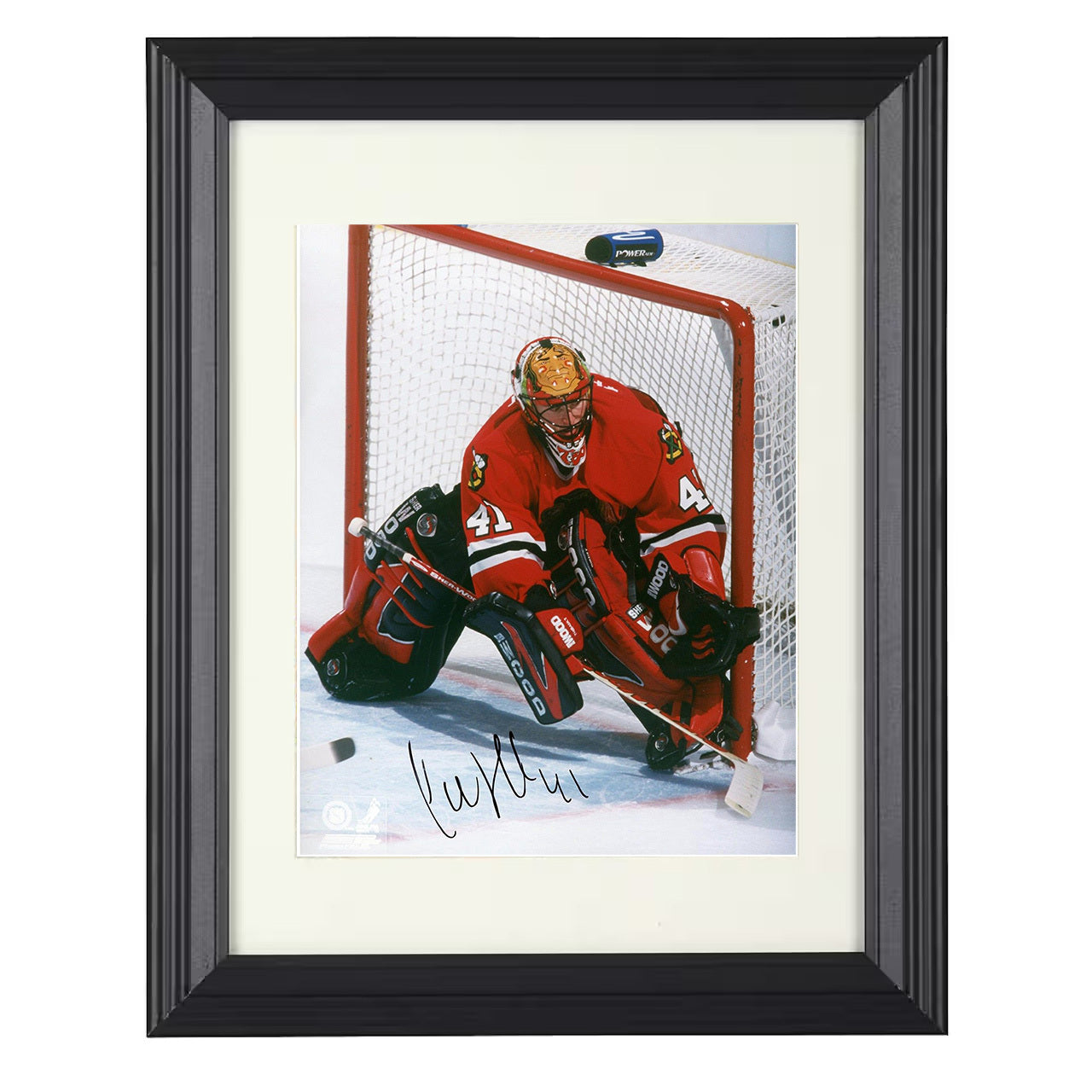 Jocelyn Thibault – Chicago Goalie Ready Stance 8x10 matted black framed hockey wall art