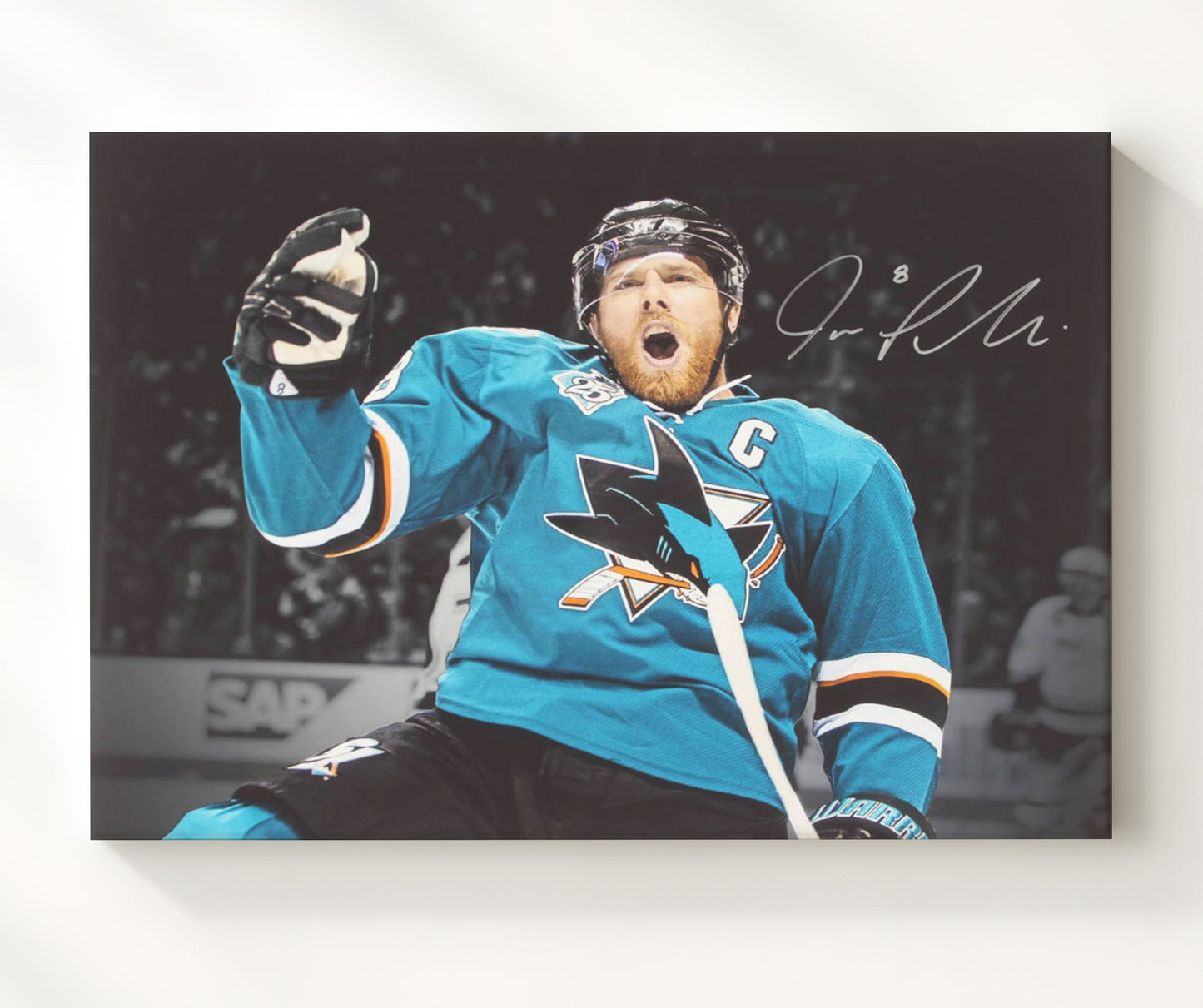 Joe Pavelski - San Jose Hockey Captain Goal Celebration Hockey Wall Art - hockey wall art print