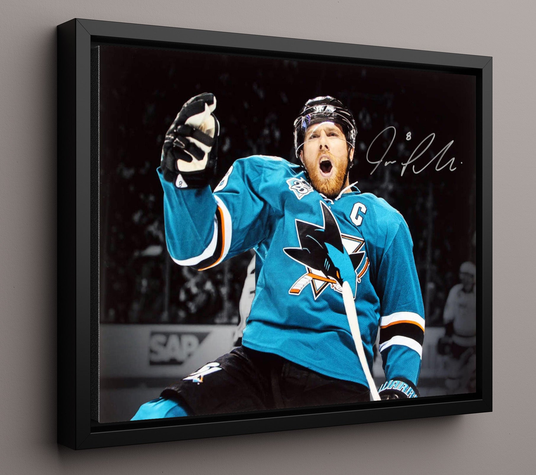 Joe Pavelski - San Jose Hockey Captain Goal Celebration Hockey Wall Art - hockey wall art print