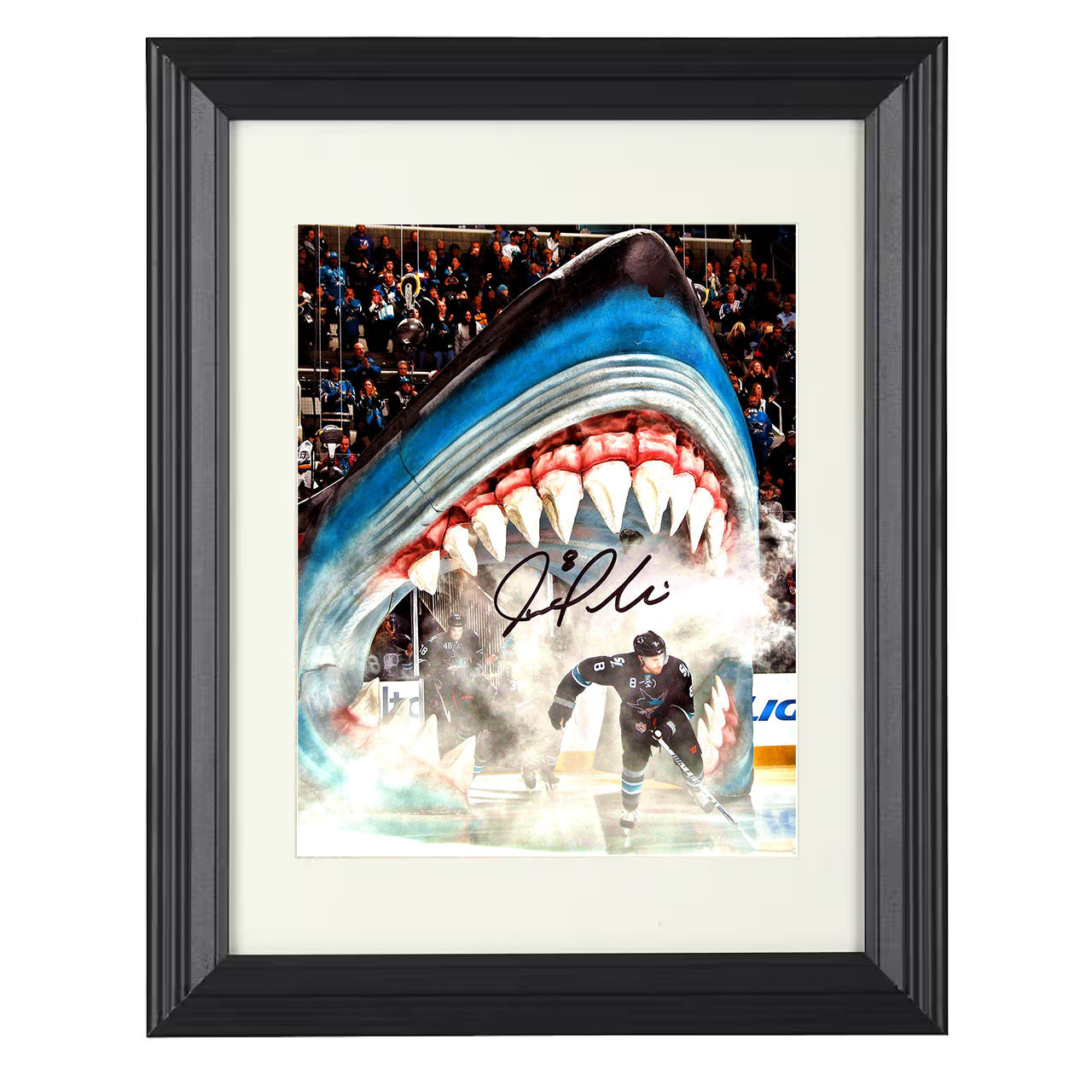 Joe Pavelski – San Jose Shark Entrance Skate 8x10 matted black framed hockey wall art