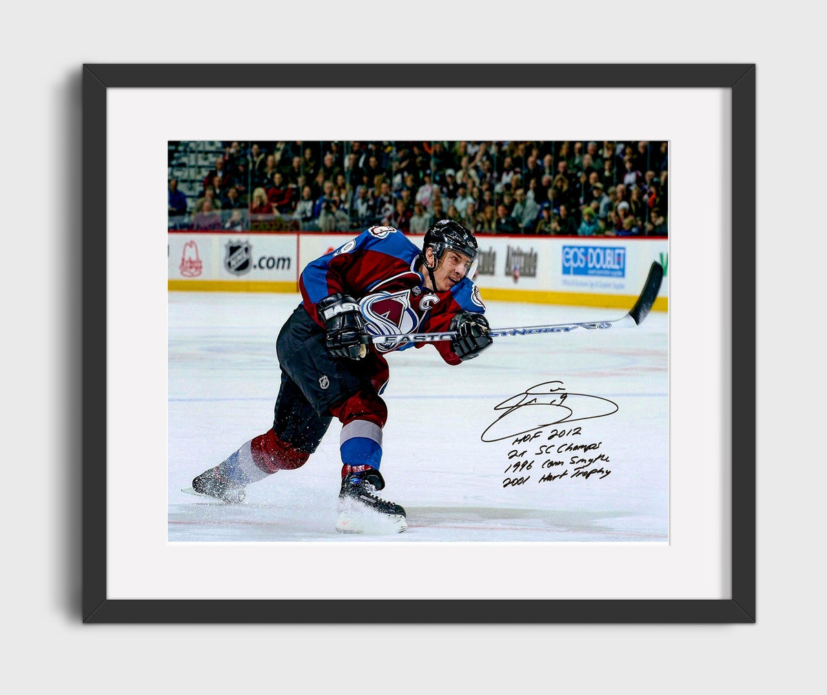 Joe Sakic - Colorado Hockey Slapshot Action Hockey Wall Art - Hockey Framed Print