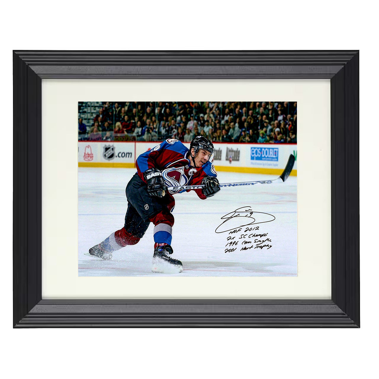 Joe Sakic – Colorado Slapshot Action 8x10 matted black framed hockey wall art