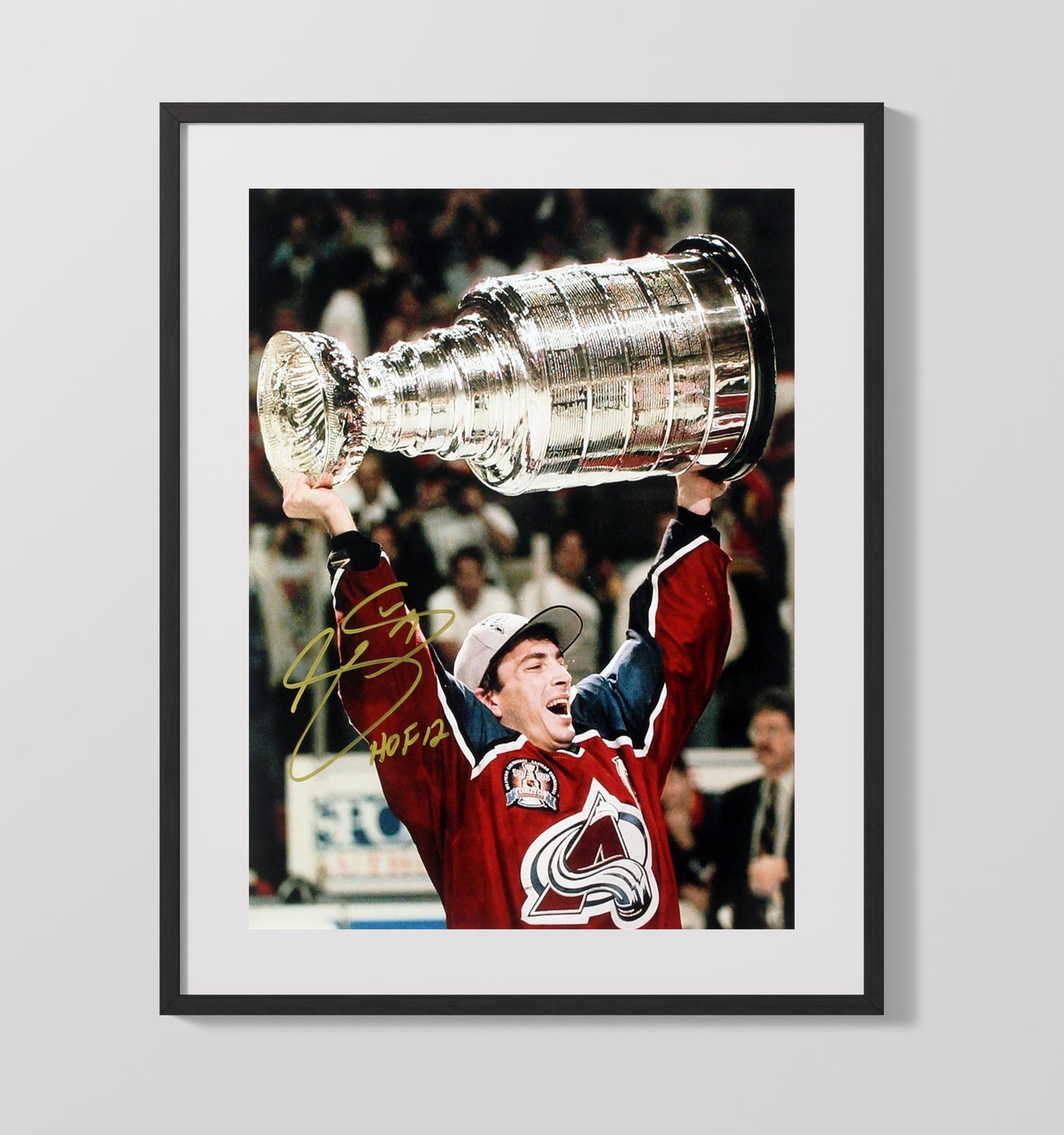 Joe Sakic - Colorado Hockey Stanley Cup Captain Clutch 2001 Spotlight Hockey Wall Art - hockey wall art print