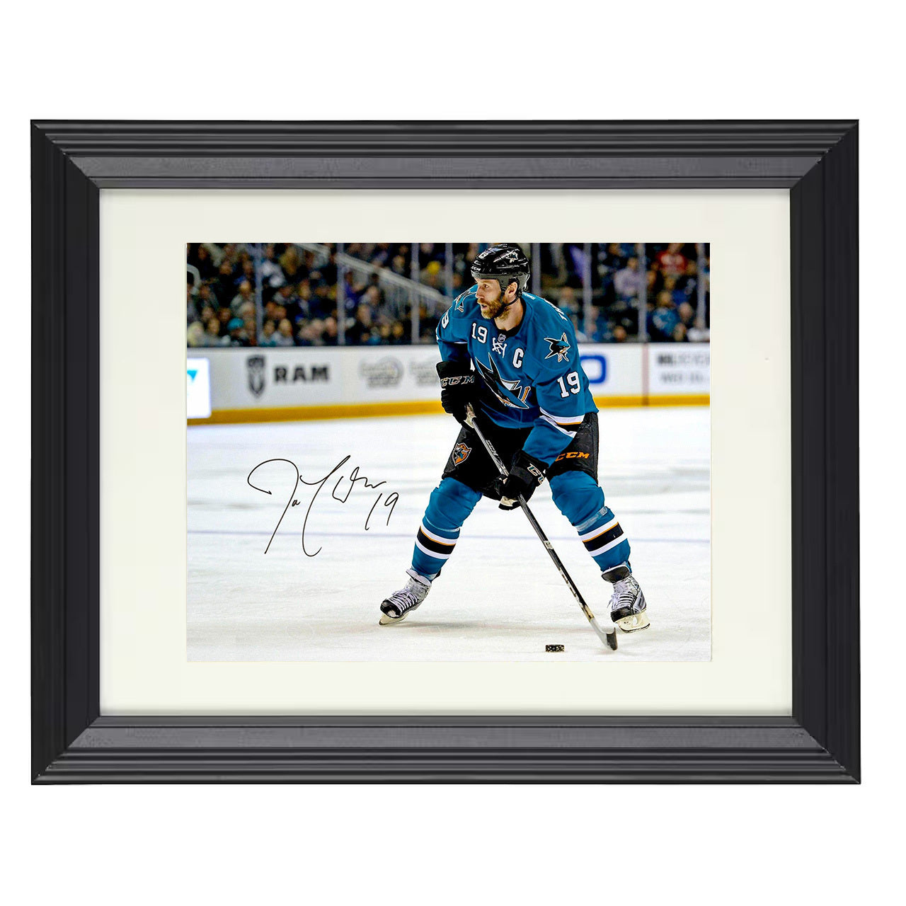 Joe Thornton – San Jose Skating Action 8x10 matted black framed hockey wall art