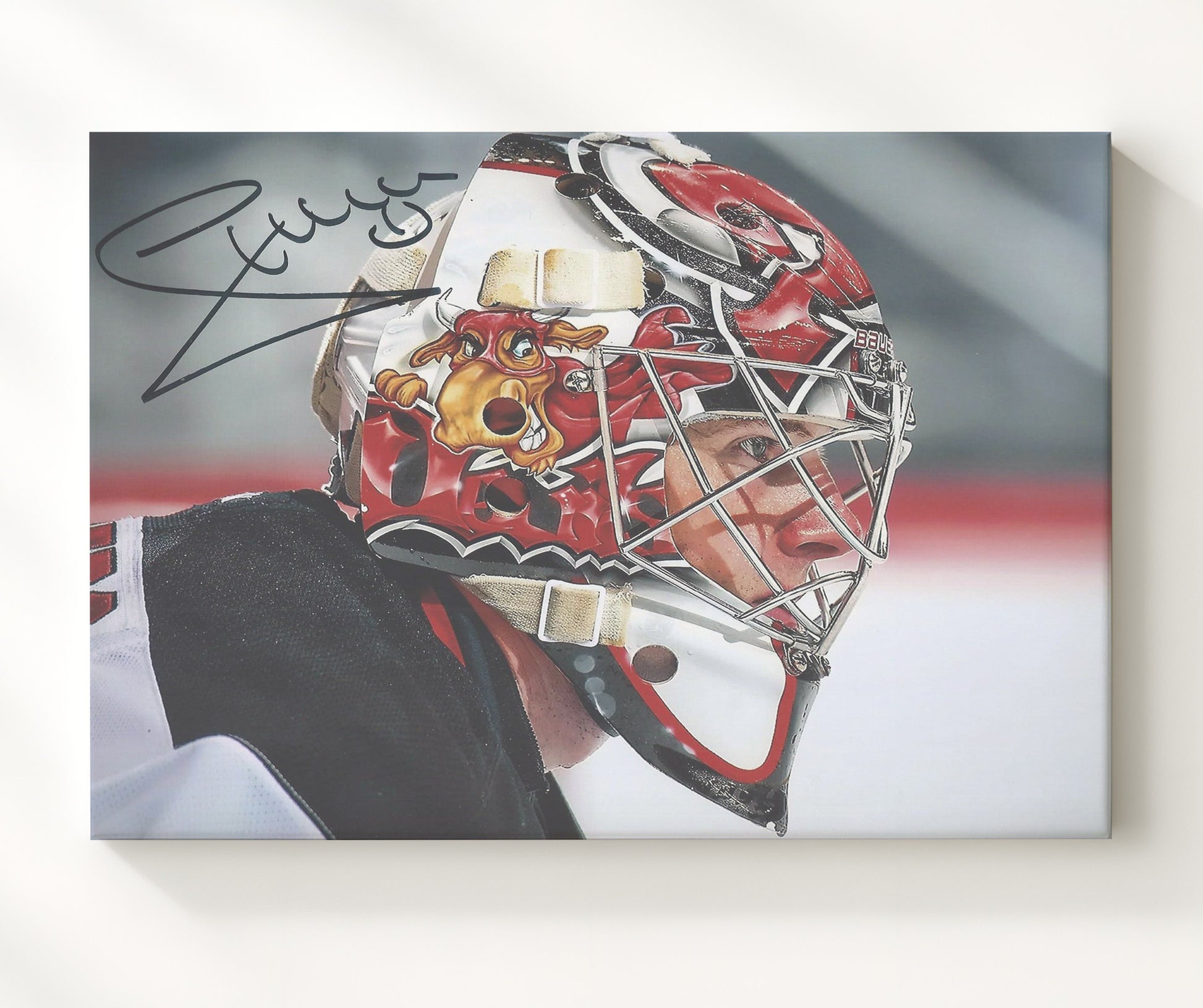 Johan Hedberg - New Jersey Hockey Goalie Mask Portrait Hockey Wall Art - hockey wall art print