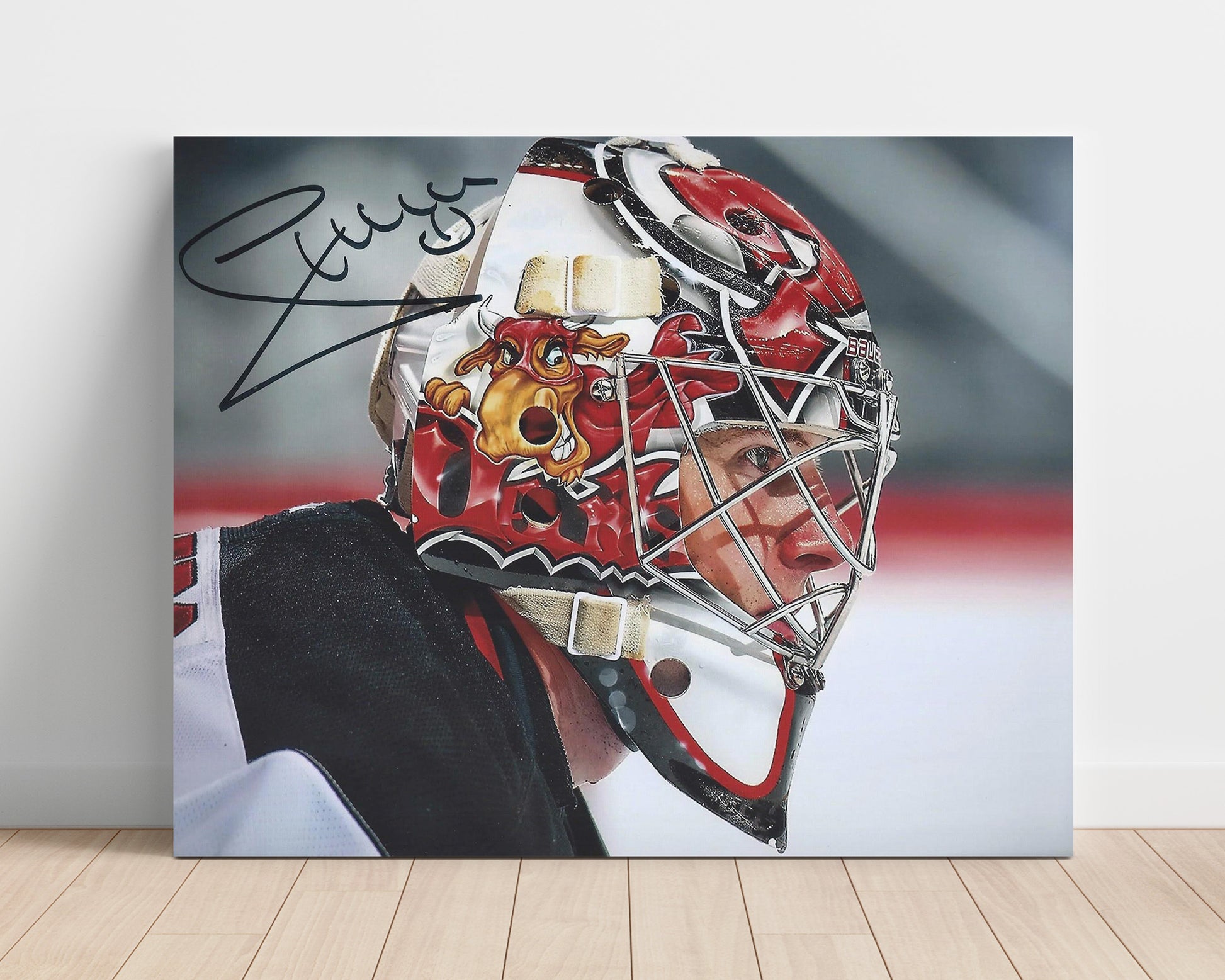 Johan Hedberg - New Jersey Hockey Goalie Mask Portrait Hockey Wall Art - hockey wall art print