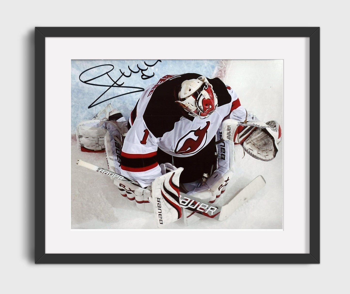 John Hedberg - New Jersey Hockey Goalie Overhead Save Attempt Hockey Wall Art - hockey wall art print