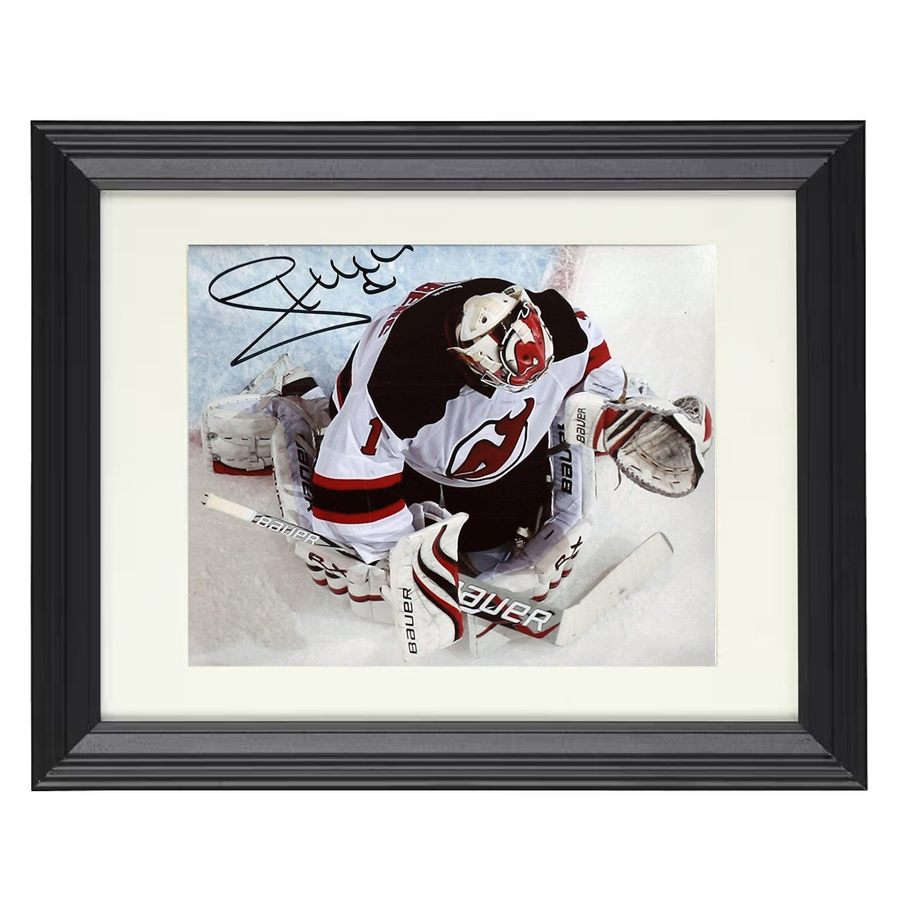 John Hedberg – New Jersey Goalie Overhead Save Attempt 8x10 matted black framed hockey wall art