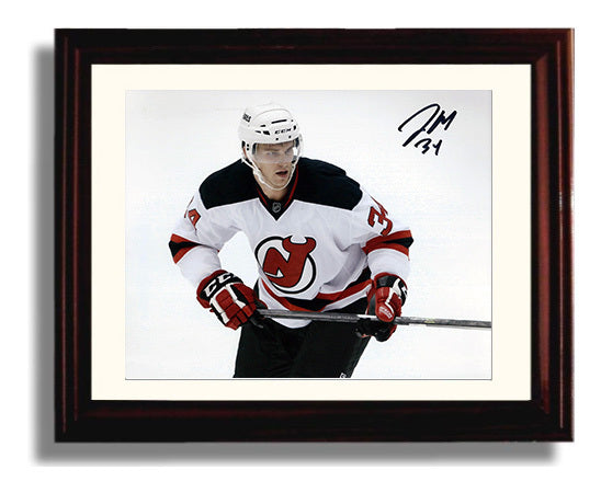 Jon Merrill - New Jersey Hockey Skating Action White Jersey Hockey Wall Art - hockey wall art print