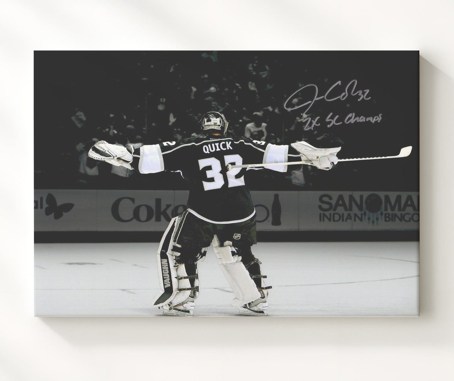 Jonathan Quick - Los Angeles Hockey Goalie Victory Arms Celebration Hockey Wall Art - hockey wall art print