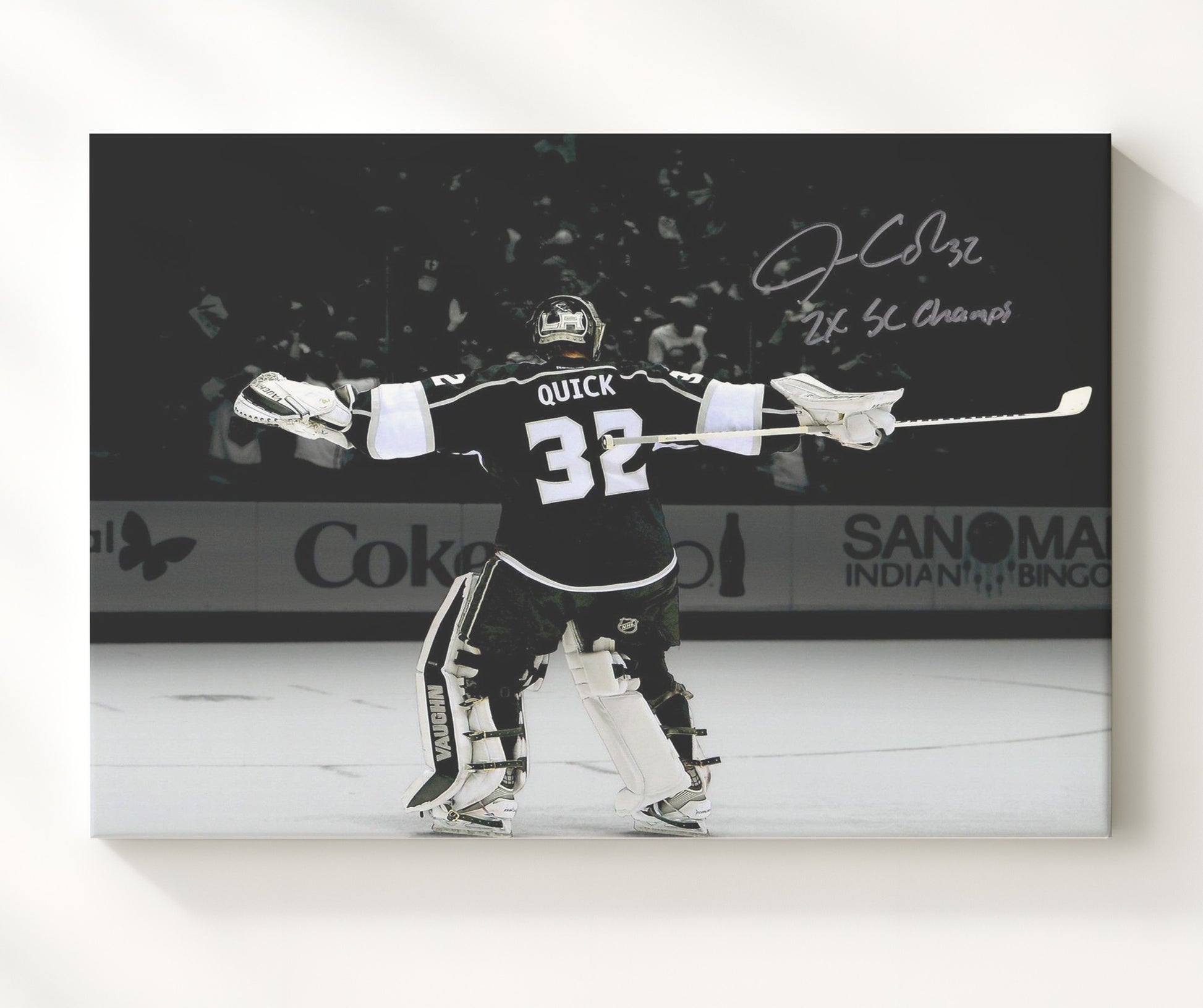Jonathan Quick - Los Angeles Hockey Goalie Victory Arms Celebration Hockey Wall Art - hockey wall art print