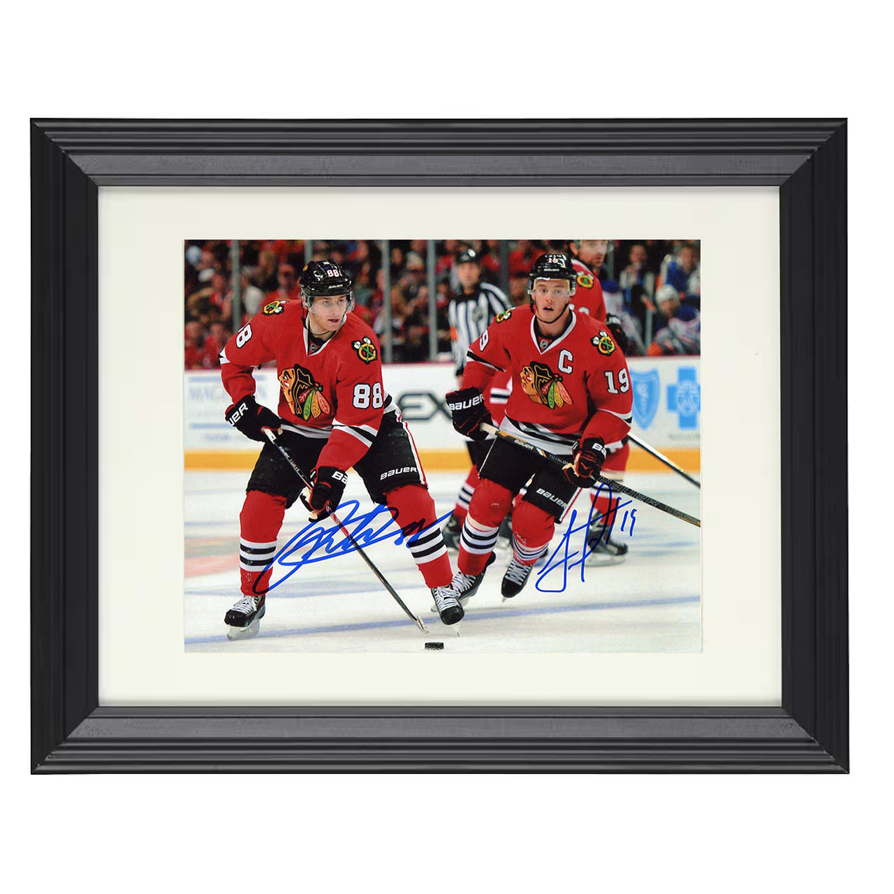 Jonathan Toews and Patrick Kane – Chicago Duo Skating 8x10 matted black framed hockey wall art