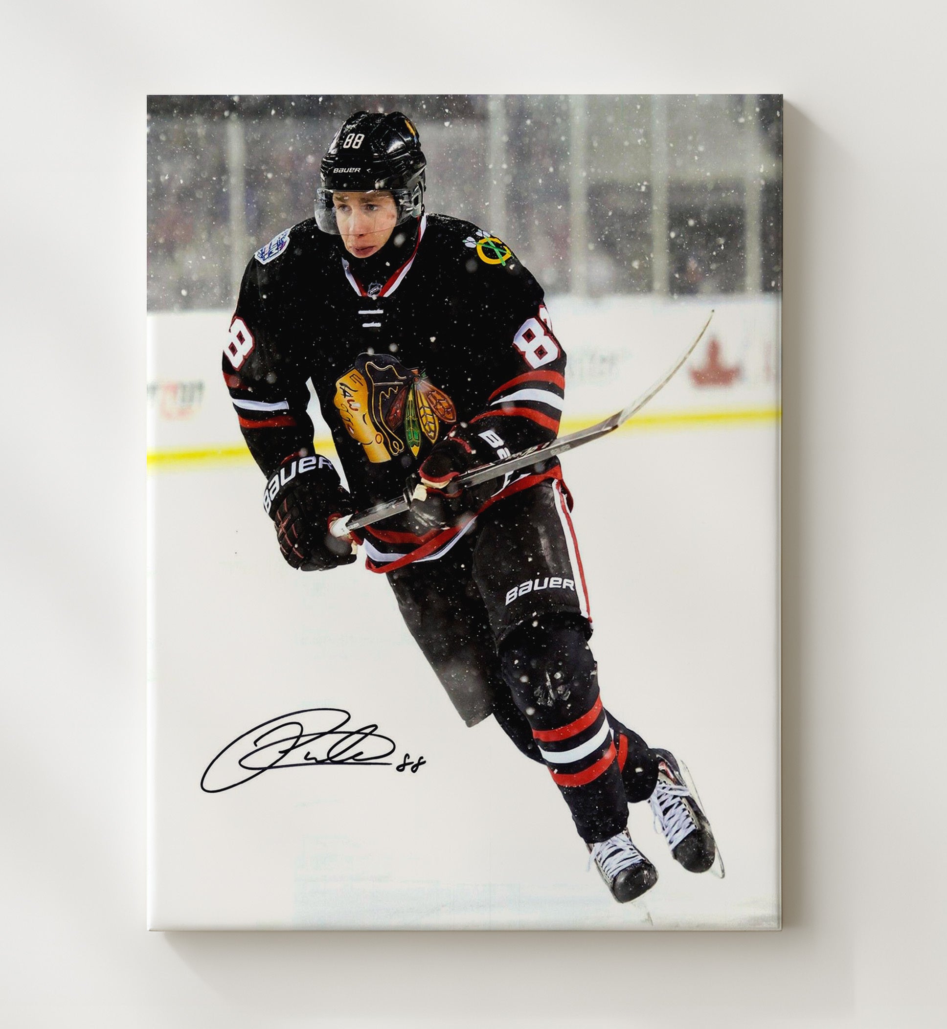 Kane - Chicago Hockey Winter Classic Snow Game Spotlight Hockey Wall Art - hockey wall art print