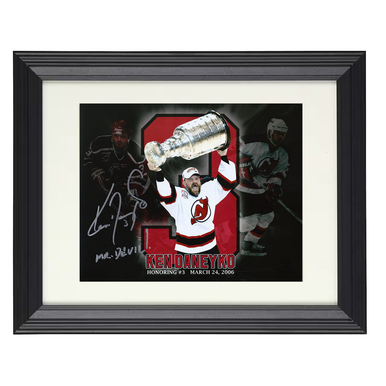 Ken Daneyko – New Jersey Stanley Cup Celebration 8x10 matted black framed hockey wall art