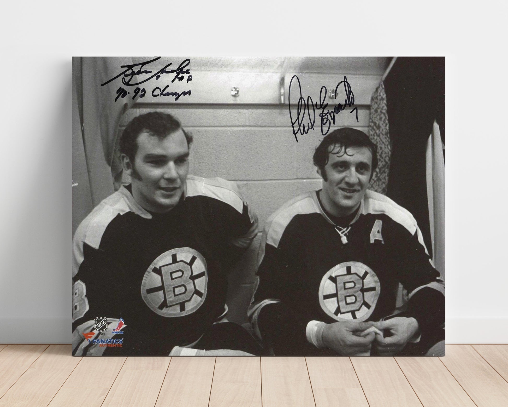 Ken Hodge and Phil Esposito - Boston Hockey Locker Room Portrait Hockey Wall Art - hockey wall art print