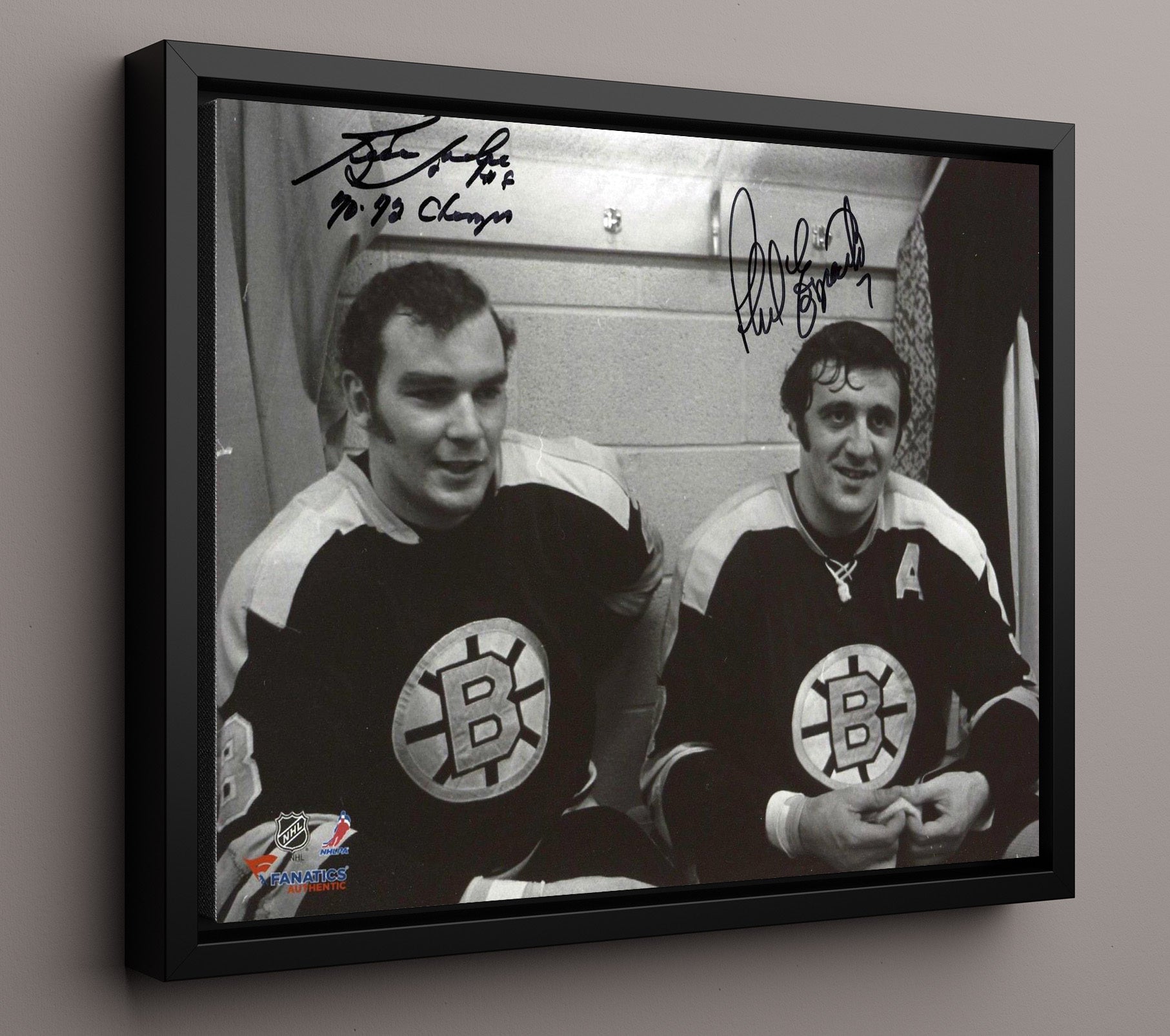 Ken Hodge and Phil Esposito - Boston Hockey Locker Room Portrait Hockey Wall Art - hockey wall art print