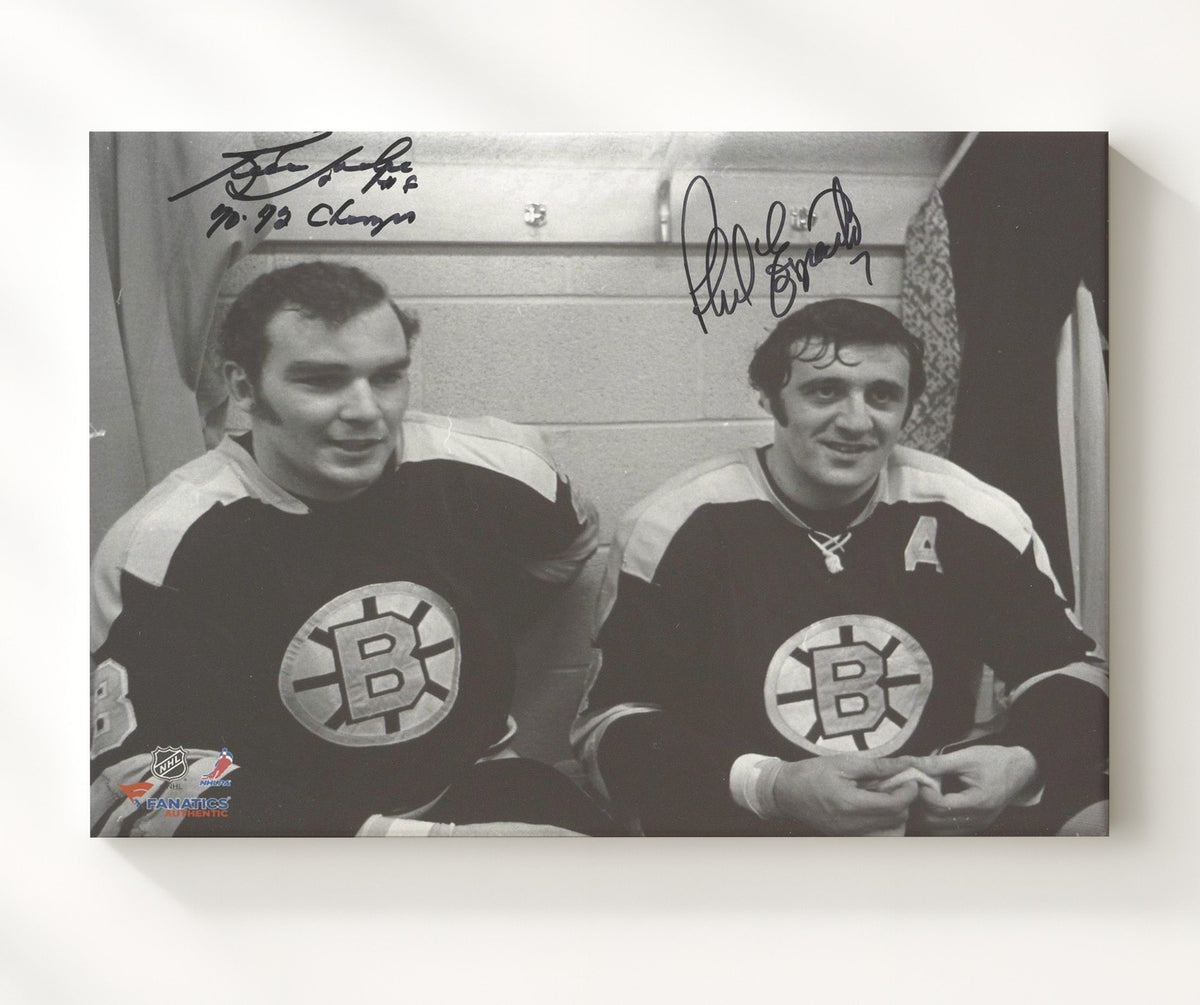 Ken Hodge and Phil Esposito - Boston Hockey Locker Room Portrait Hockey Wall Art - hockey wall art print