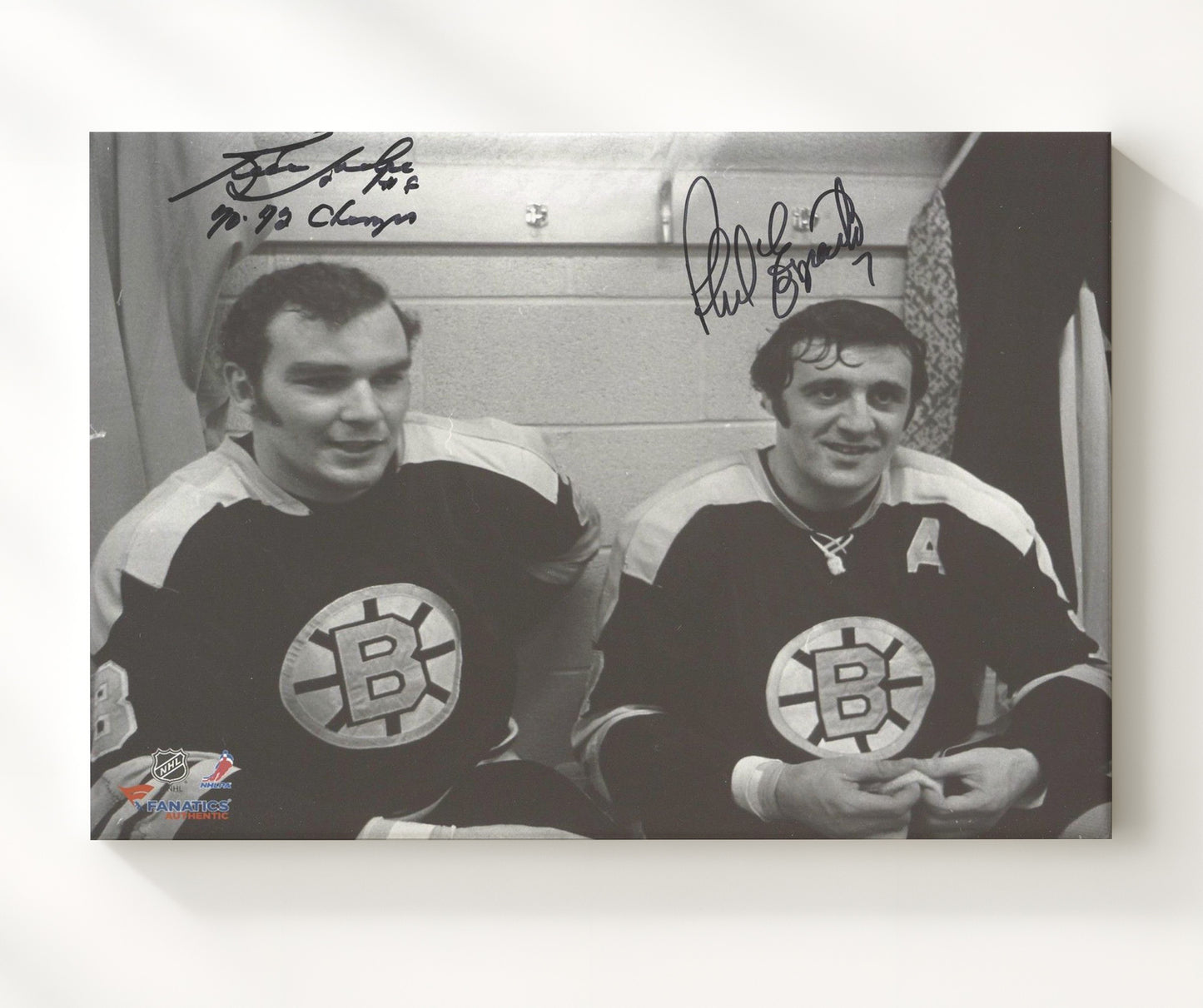 Ken Hodge and Phil Esposito - Boston Hockey Locker Room Portrait Hockey Wall Art - hockey wall art print