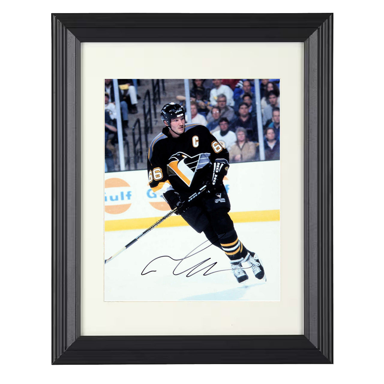 Mario Lemieux – Pittsburgh Captain Number 66 Spotlight 8x10 matted black framed hockey wall art