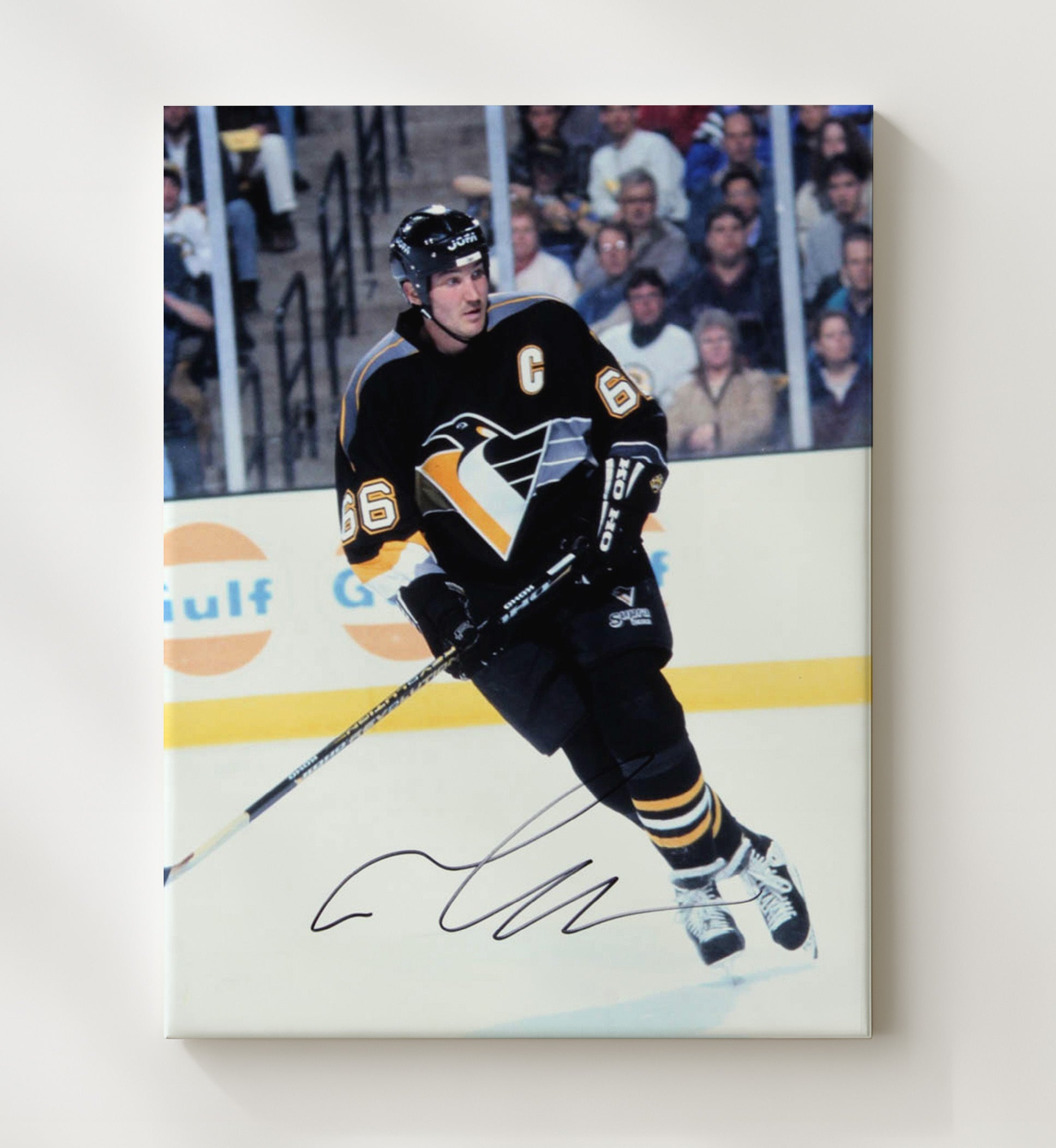 Mario Lemieux - Pittsburgh Hockey Captain Number 66 Spotlight Hockey Wall Art - hockey wall art print