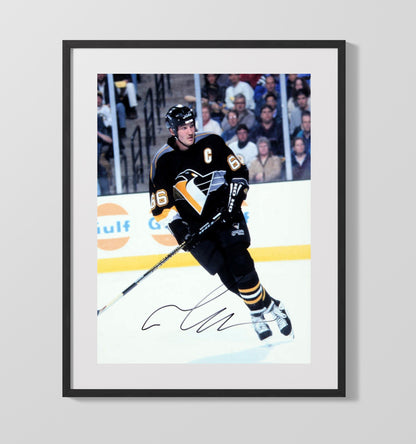 Mario Lemieux - Pittsburgh Hockey Captain Number 66 Spotlight Hockey Wall Art - Hockey Framed Print