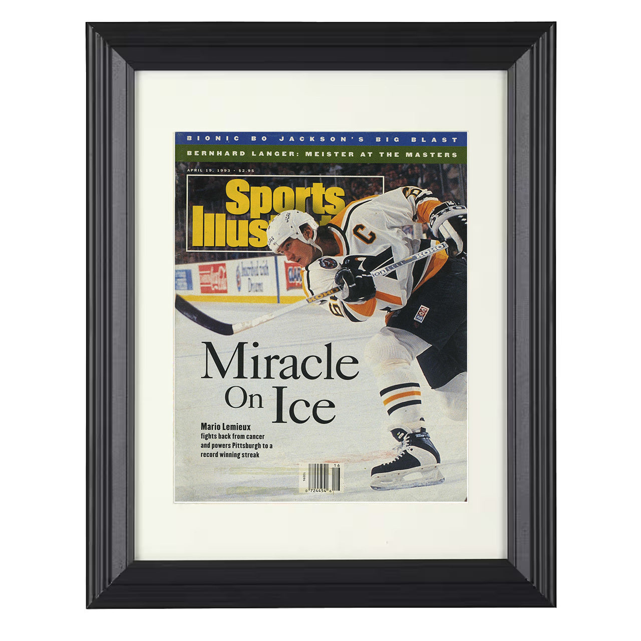 Mario Lemieux – Pittsburgh Miracle On Ice Return 1993 SI 8x10 matted black framed hockey wall art