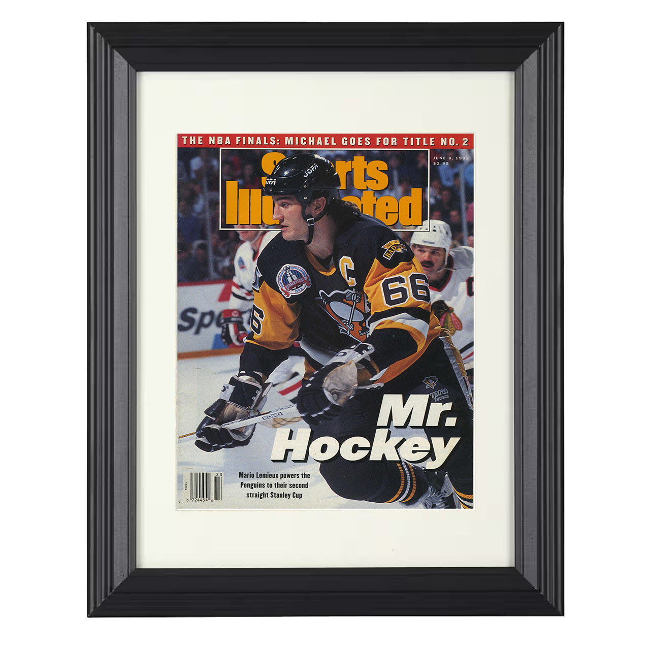 Mario Lemieux – Pittsburgh Cup Finals Skating 1992 SI 8x10 matted black framed hockey wall art