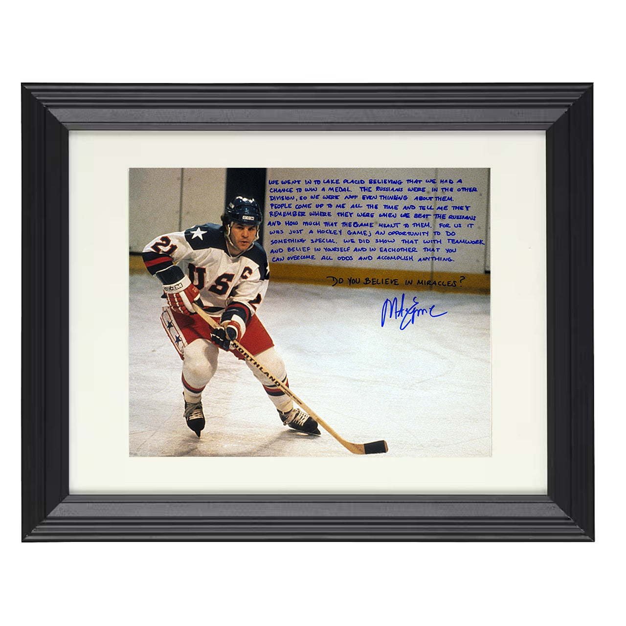 Mike Eruzione – USA Miracle on Ice Image 1980 8x10 matted black framed hockey wall art