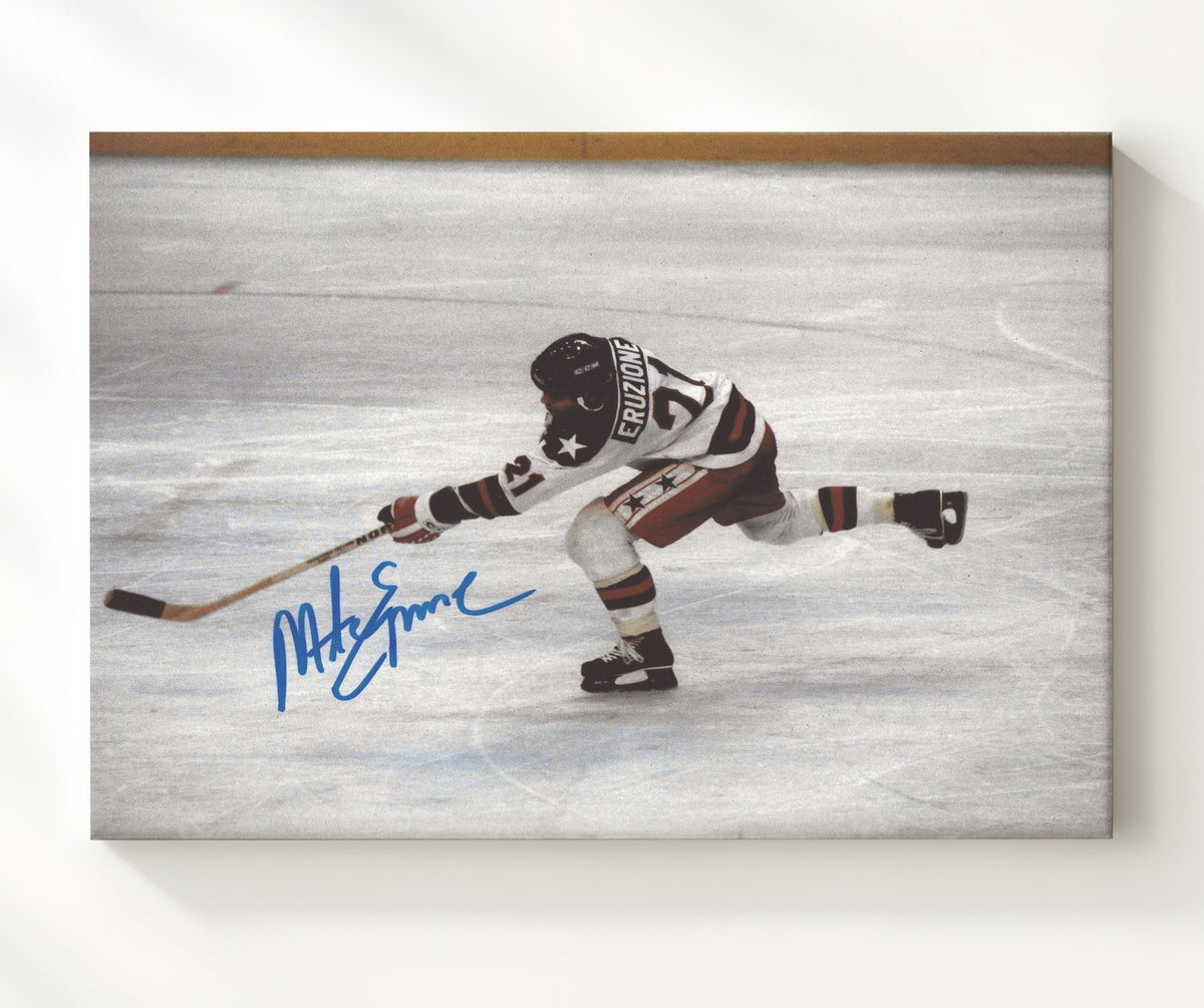 Mike Eruzione - USA Hockey Slap Shot Olympic Action Hockey Wall Art - hockey wall art print