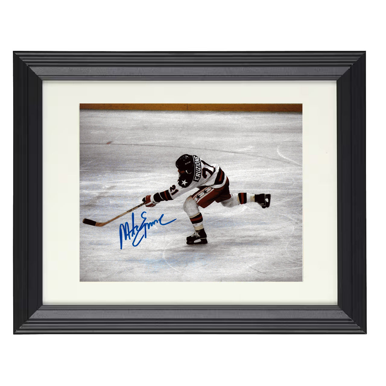 Mike Eruzione – USA Slap Shot Olympic Action 8x10 matted black framed hockey wall art