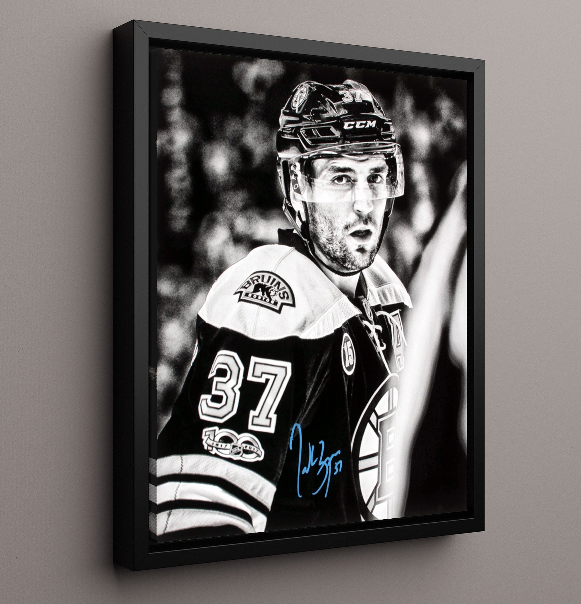 Patrice Bergeron - Boston Hockey Captain Portrait Hockey Wall Art - hockey wall art print