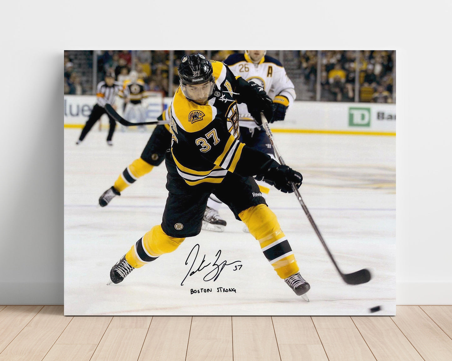 Patrice Bergeron - Boston Hockey Slapshot Action Hockey Wall Art - hockey wall art print