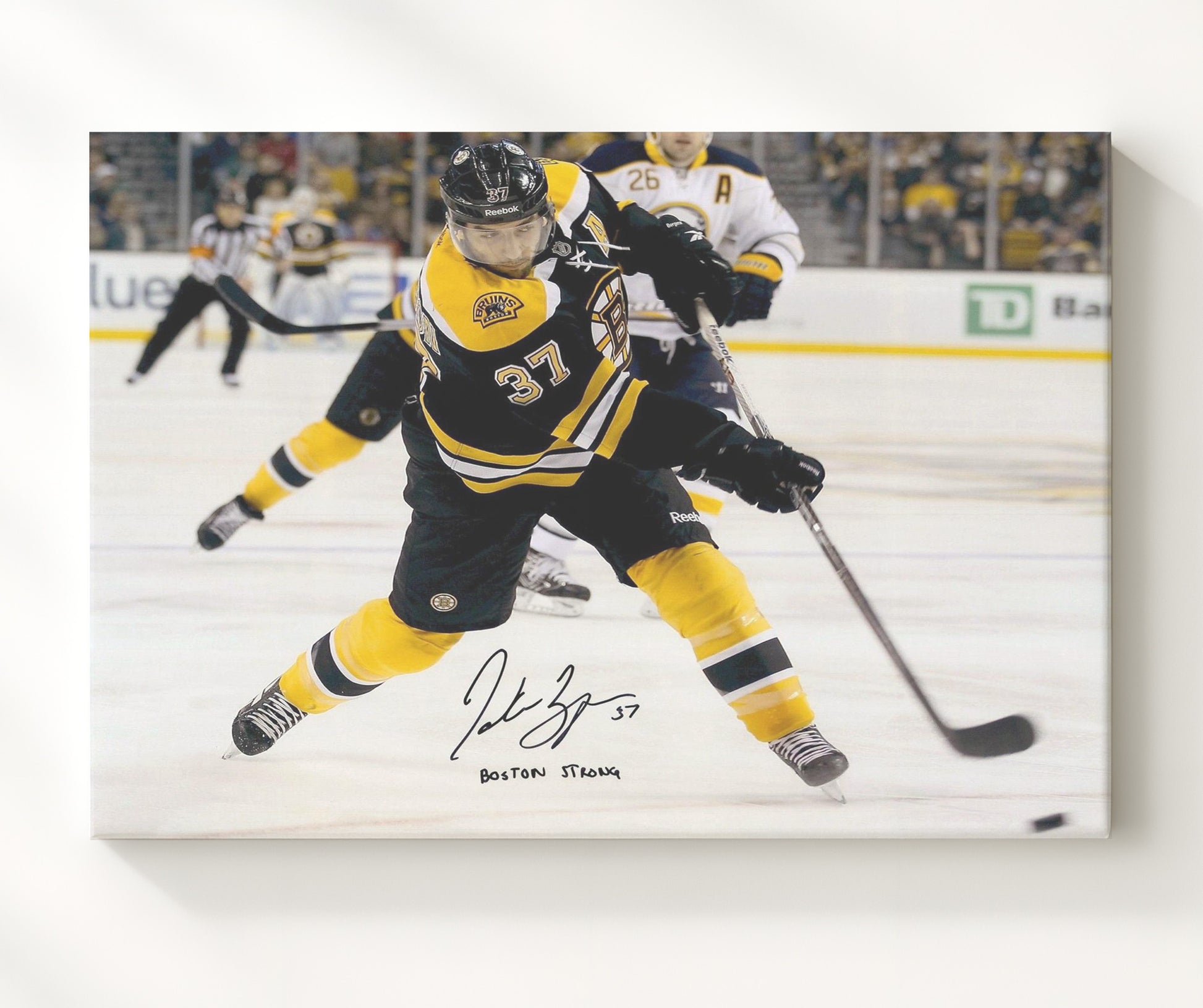 Patrice Bergeron - Boston Hockey Slapshot Action Hockey Wall Art - hockey wall art print