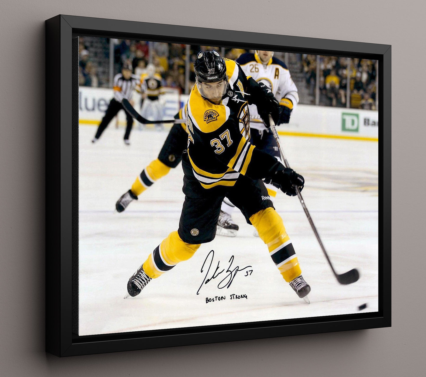 Patrice Bergeron - Boston Hockey Slapshot Action Hockey Wall Art - hockey wall art print