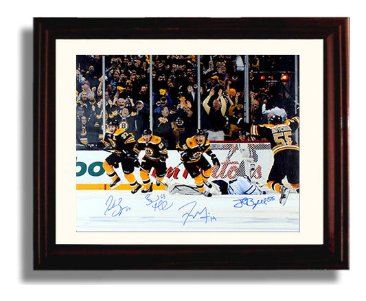 Patrice Bergeron Brad Marchand Tyler Seguin and Johnny Boychuk - Boston Hockey Comeback Celebration Hockey Wall Art - hockey wall art print
